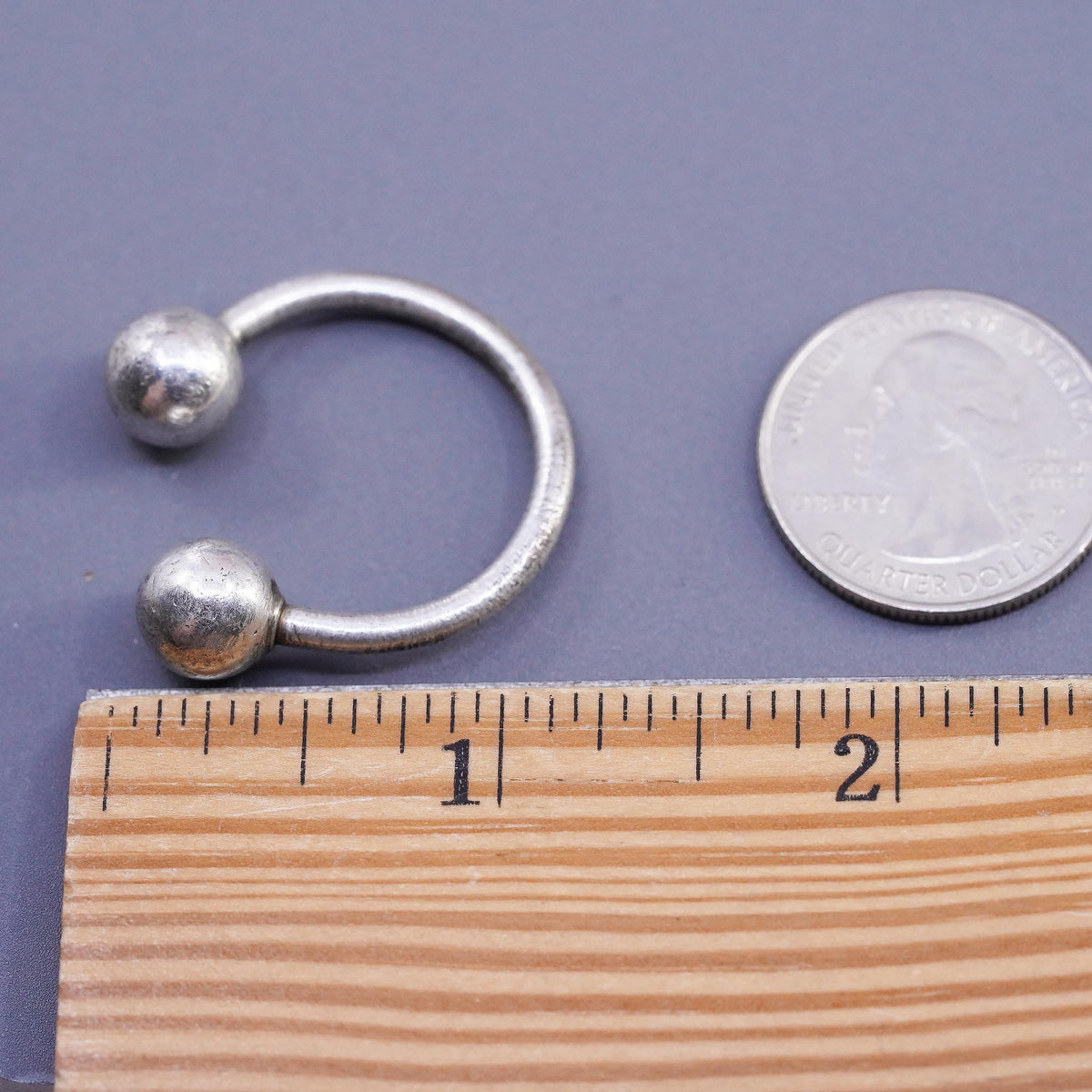 VTG Sterling Silver Open Cuff Bracelet Double Ball Bangle Minimalist Jewelry