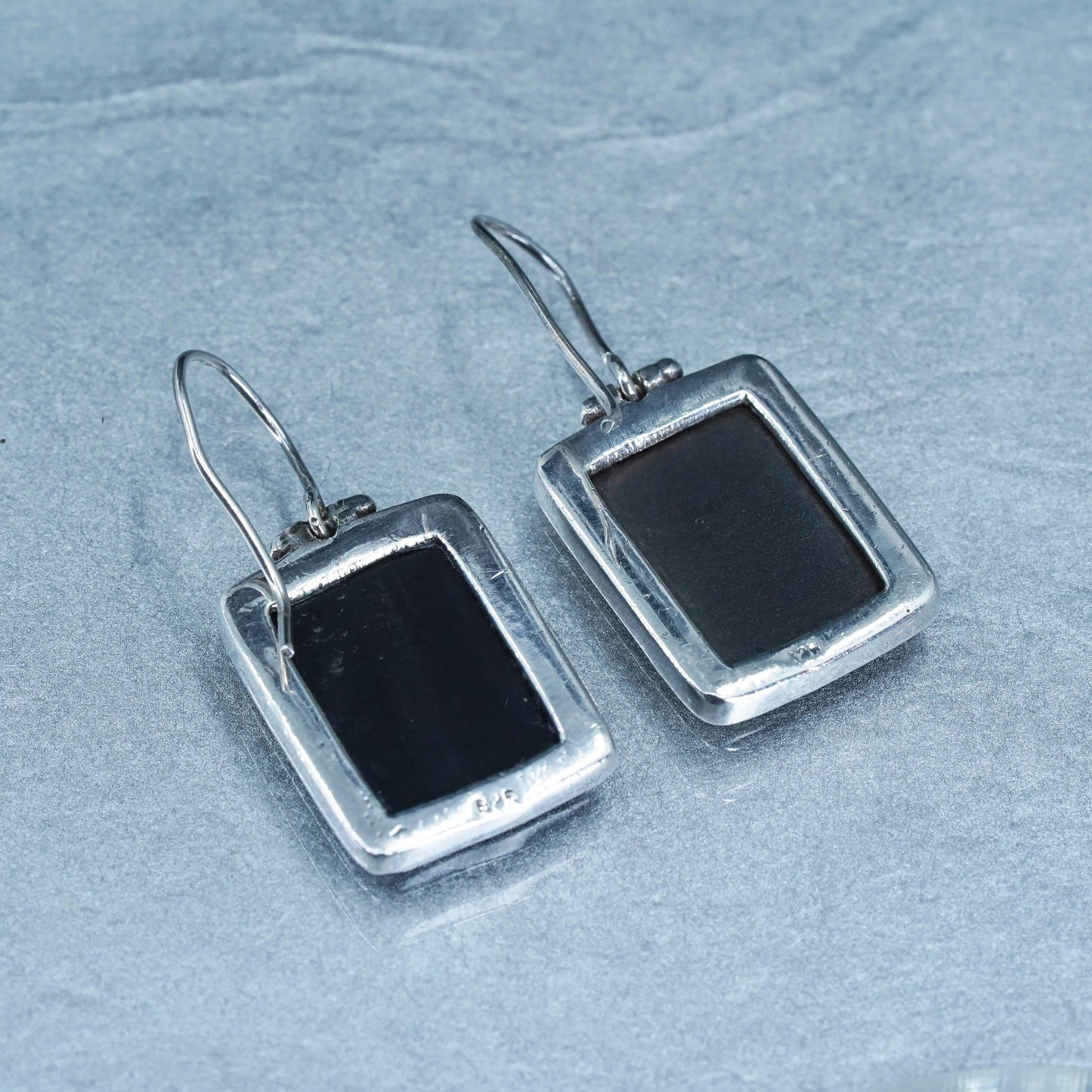Vintage Sterling 925 silver handmade earrings with rectangular black onyx