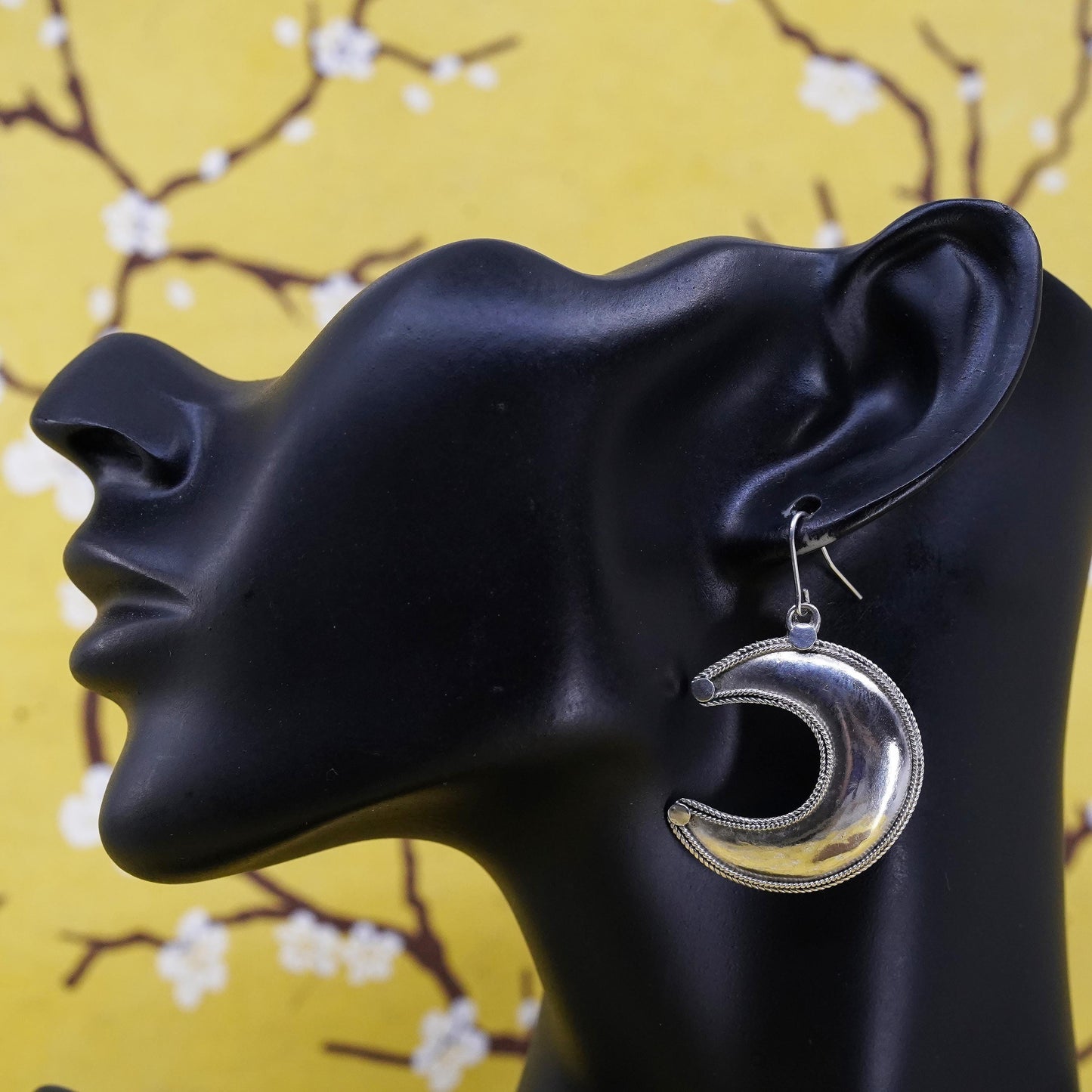 Vintage sterling silver handmade earrings, 925 moon and star drops