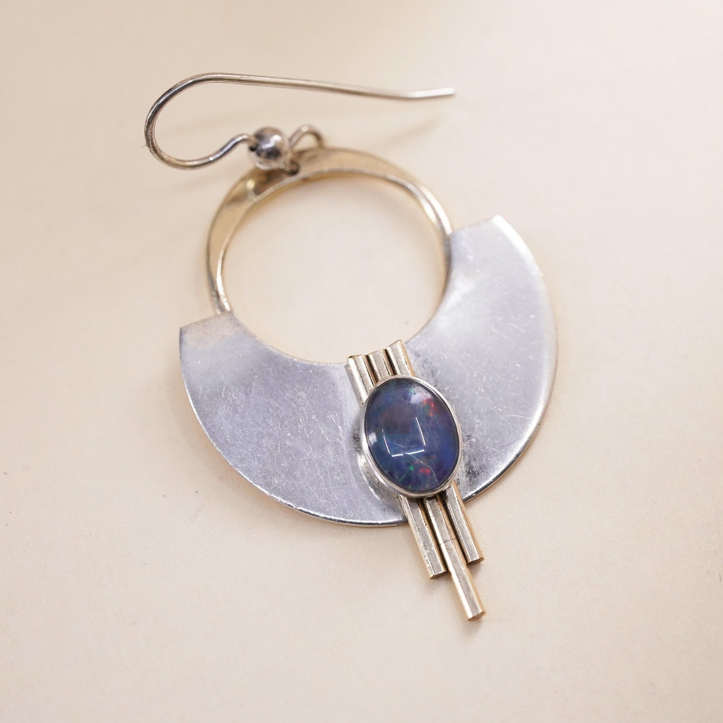 PJP gold filled two tone sterling silver single earring 925 disc with fire opal