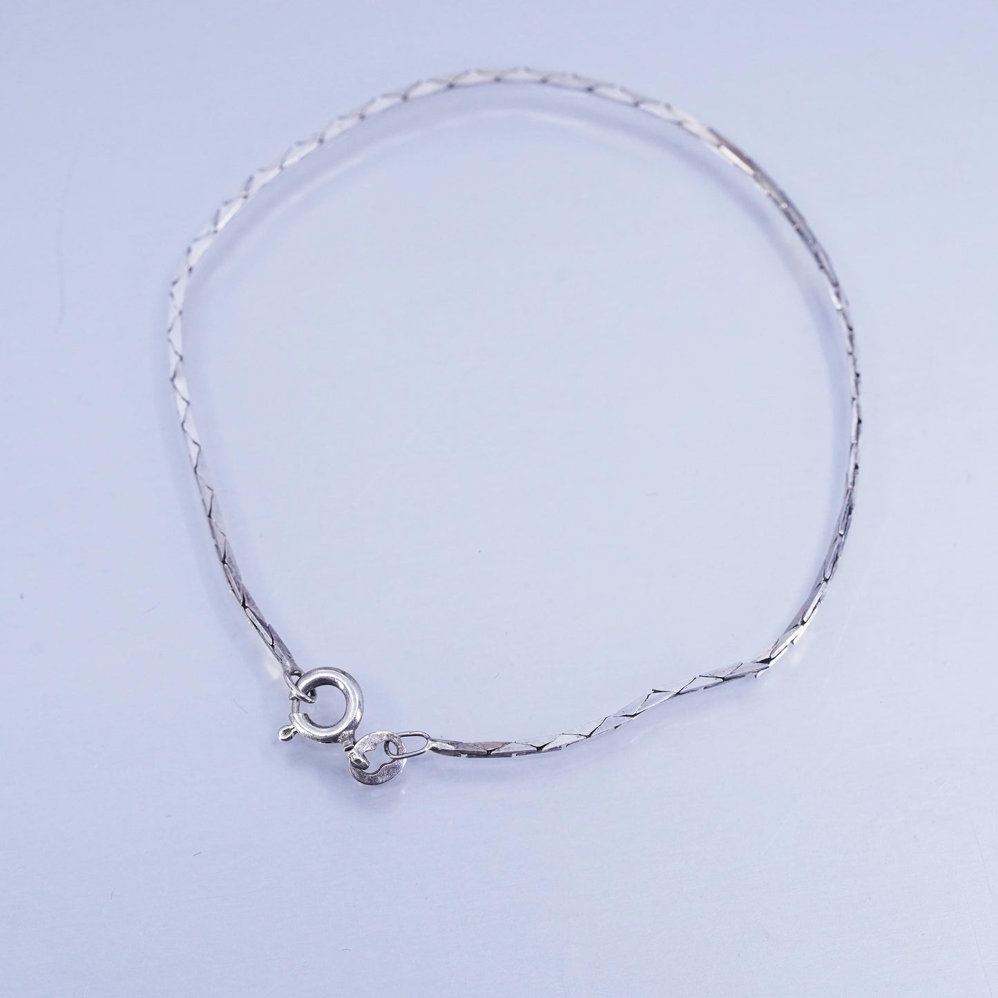 7”, 1mm, Sterling 925 silver handmade bracelet, textured snake link chain