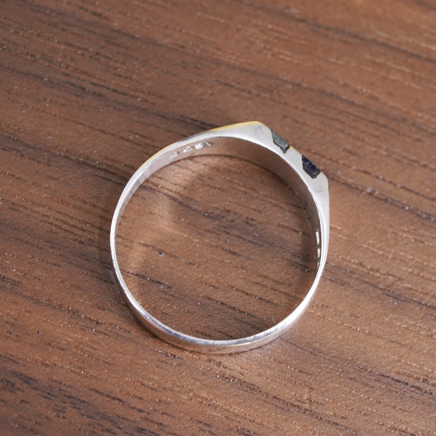 Size 7.25, Sterling silver ring with golden tiger eye inlay, stackable 925 band