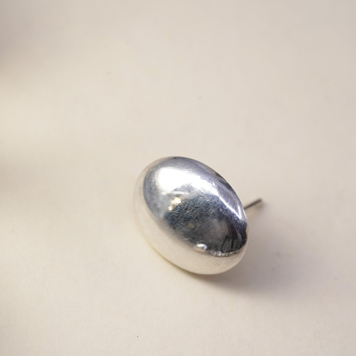Vintage handmade single earring. Sterling 925 silver oval stud