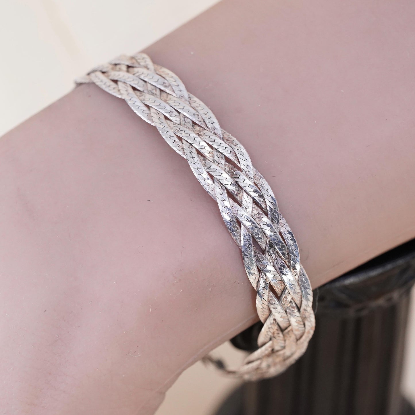 7.25” Italian multi 6 strands sterling silver bracelet, 925 herringbone chains