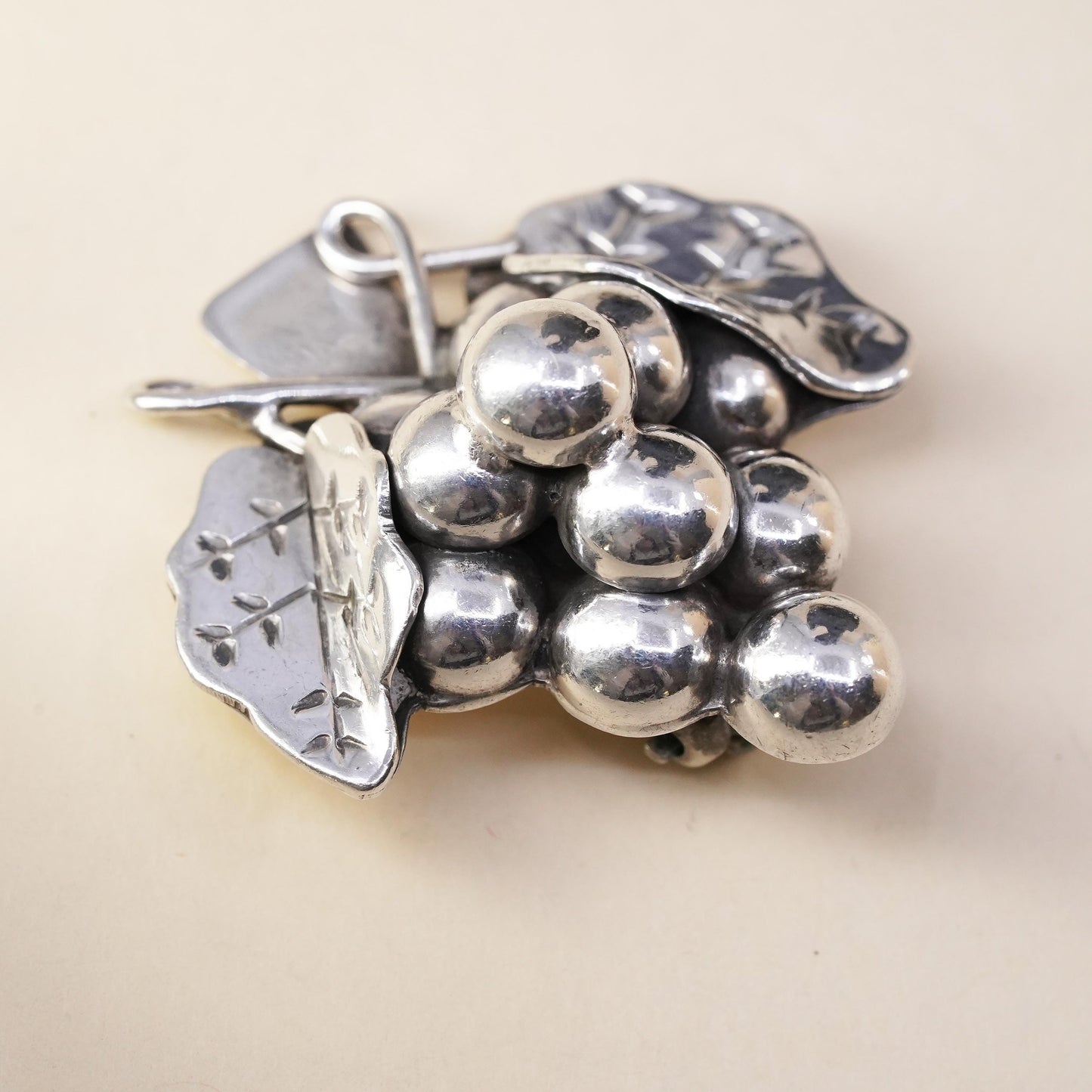 Vintage Mexican sterling silver handmade single earring, 925 silver grape clip on