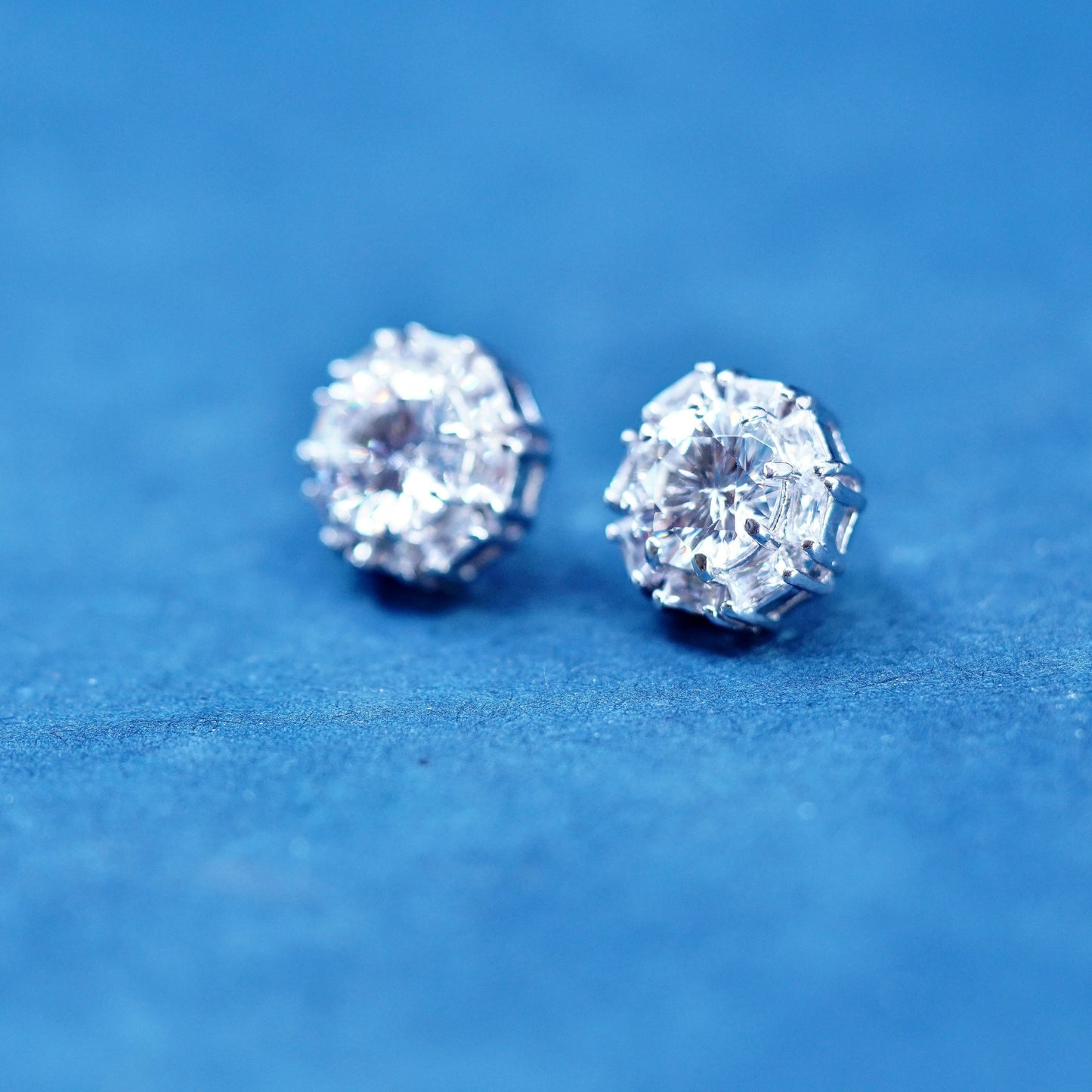 Vintage sterling silver handmade earrings, 925 studs with CZ inlay