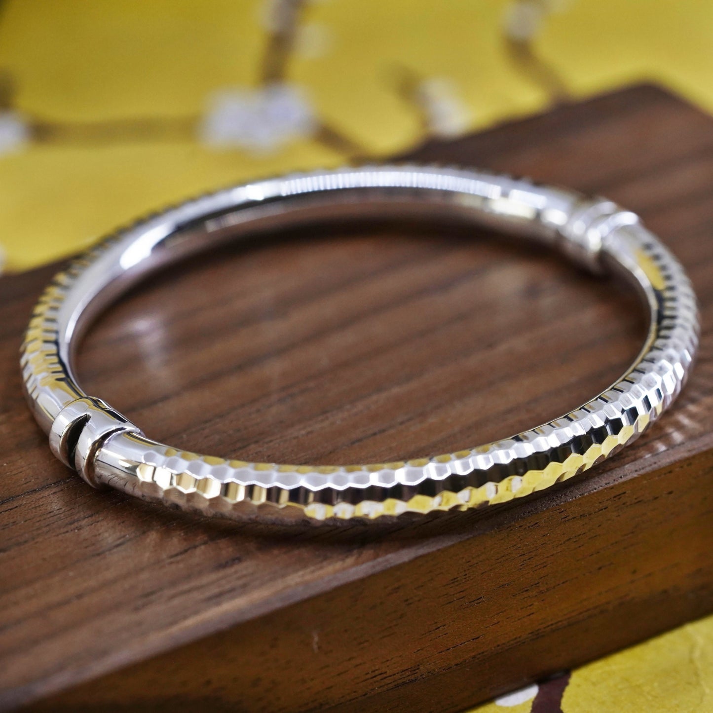 7.25”, modernist Sterling silver bracelet, 925 silver bangle w/ hammers texture