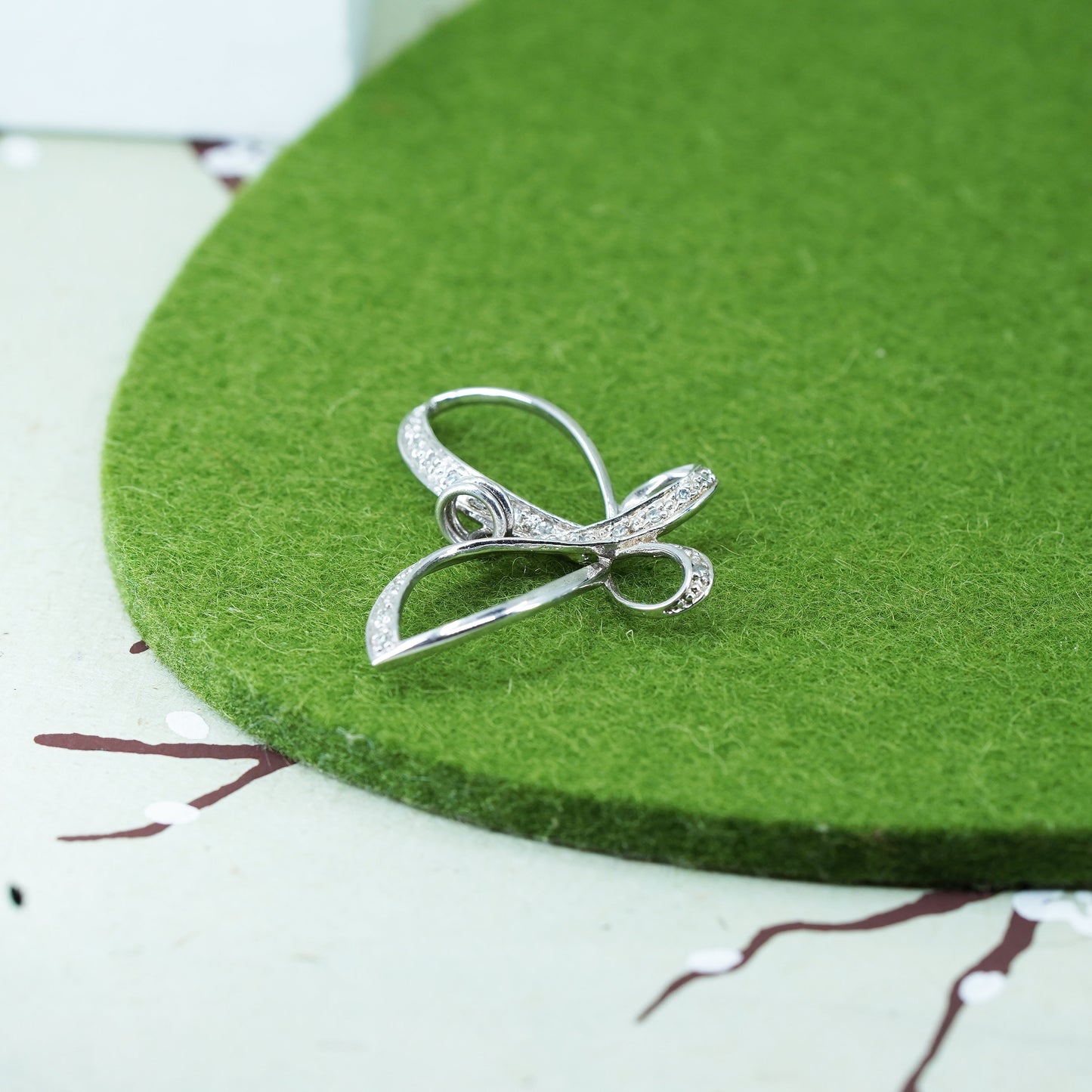 vintage sterling silver 925 butterfly pendant with cluster cz