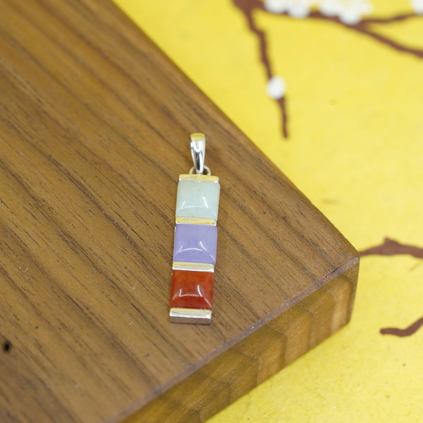 Vintage Sterling silver handmade pendant, 925 charm with purple jade carnelian