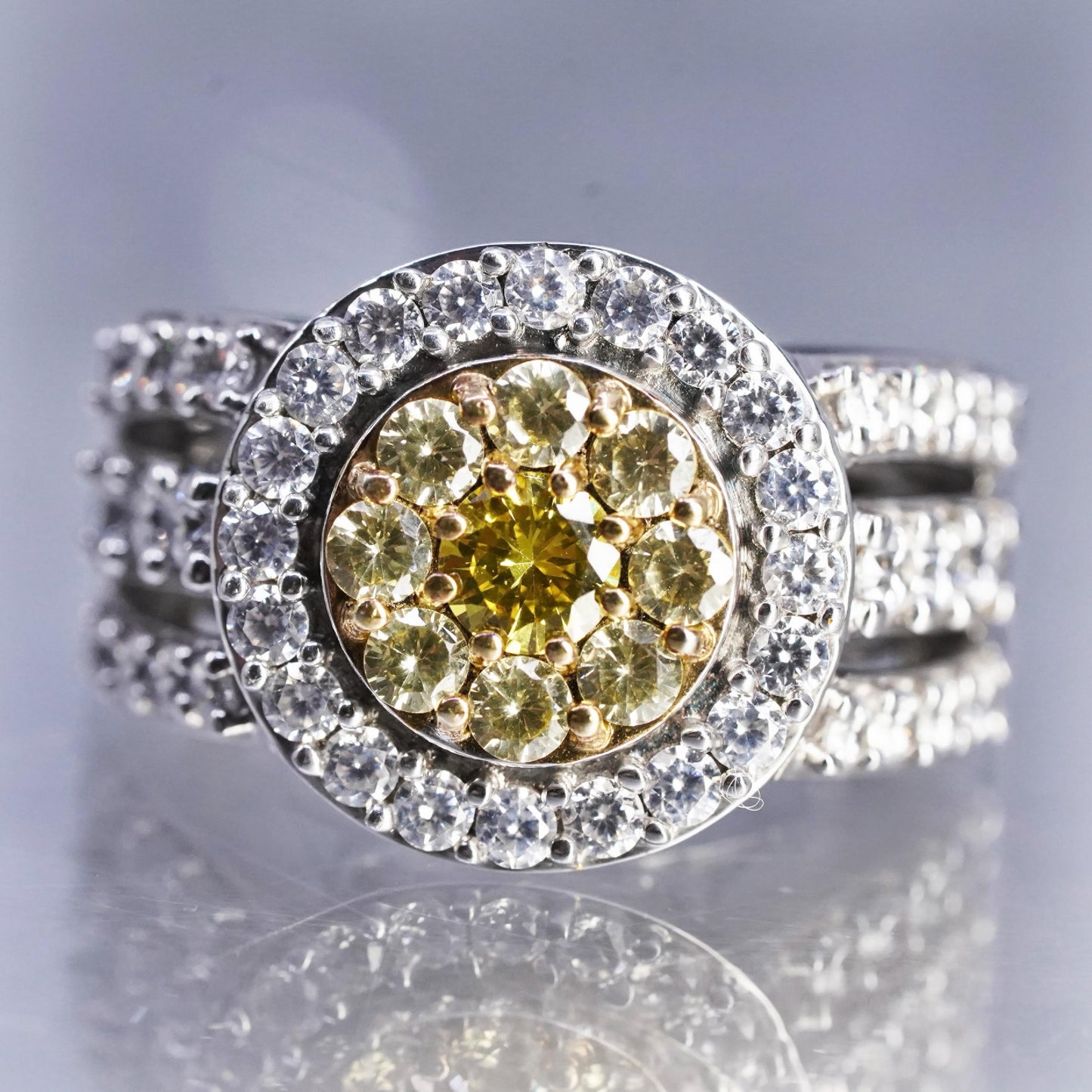 Size 9.25, vintage SJD Sterling 925 silver statement ring with cluster citrine