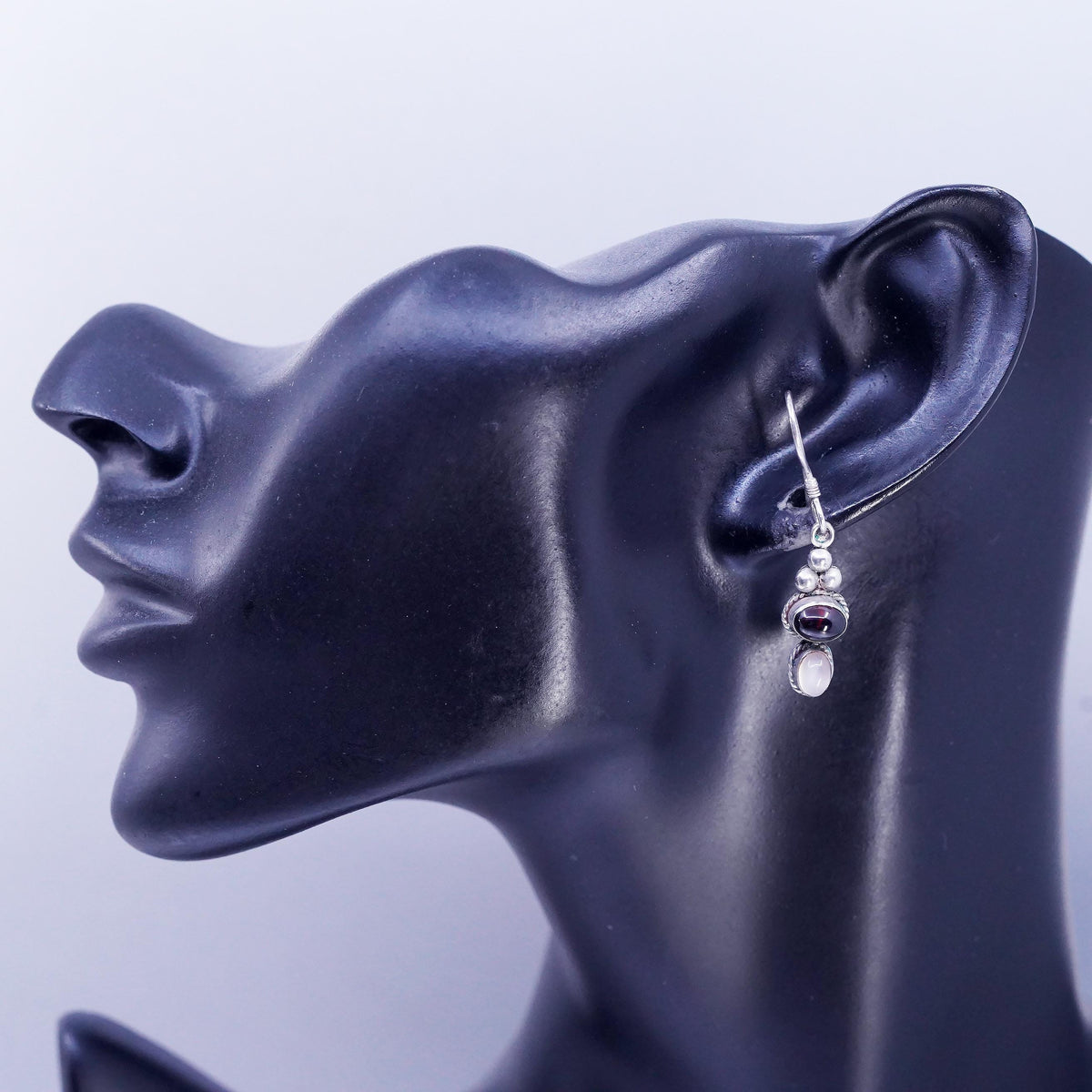 Vintage Sterling 925 silver handmade earrings with white tiger eye garnet beads