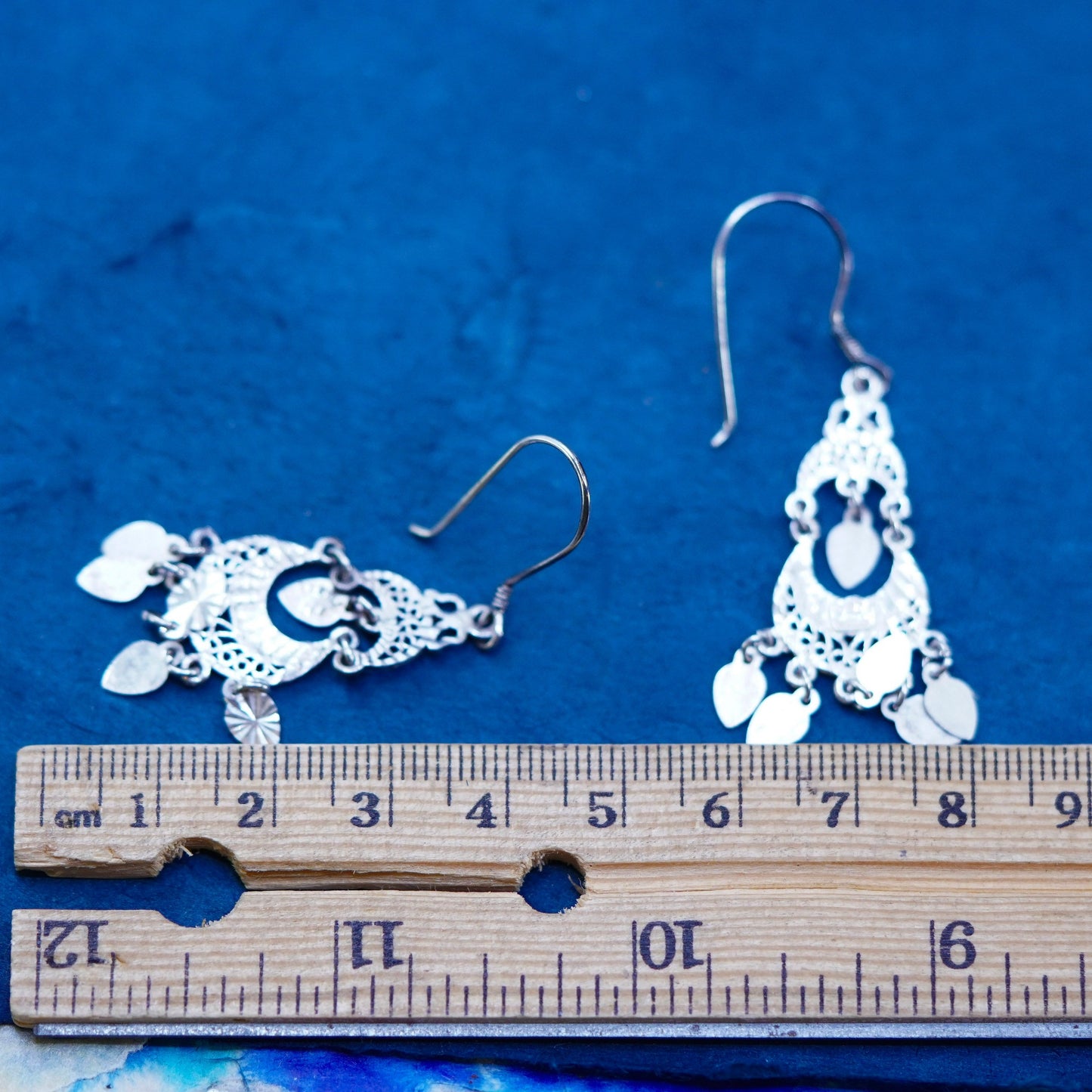 Vintage turkey sterling silver handmade earrings, 925 filigree drops