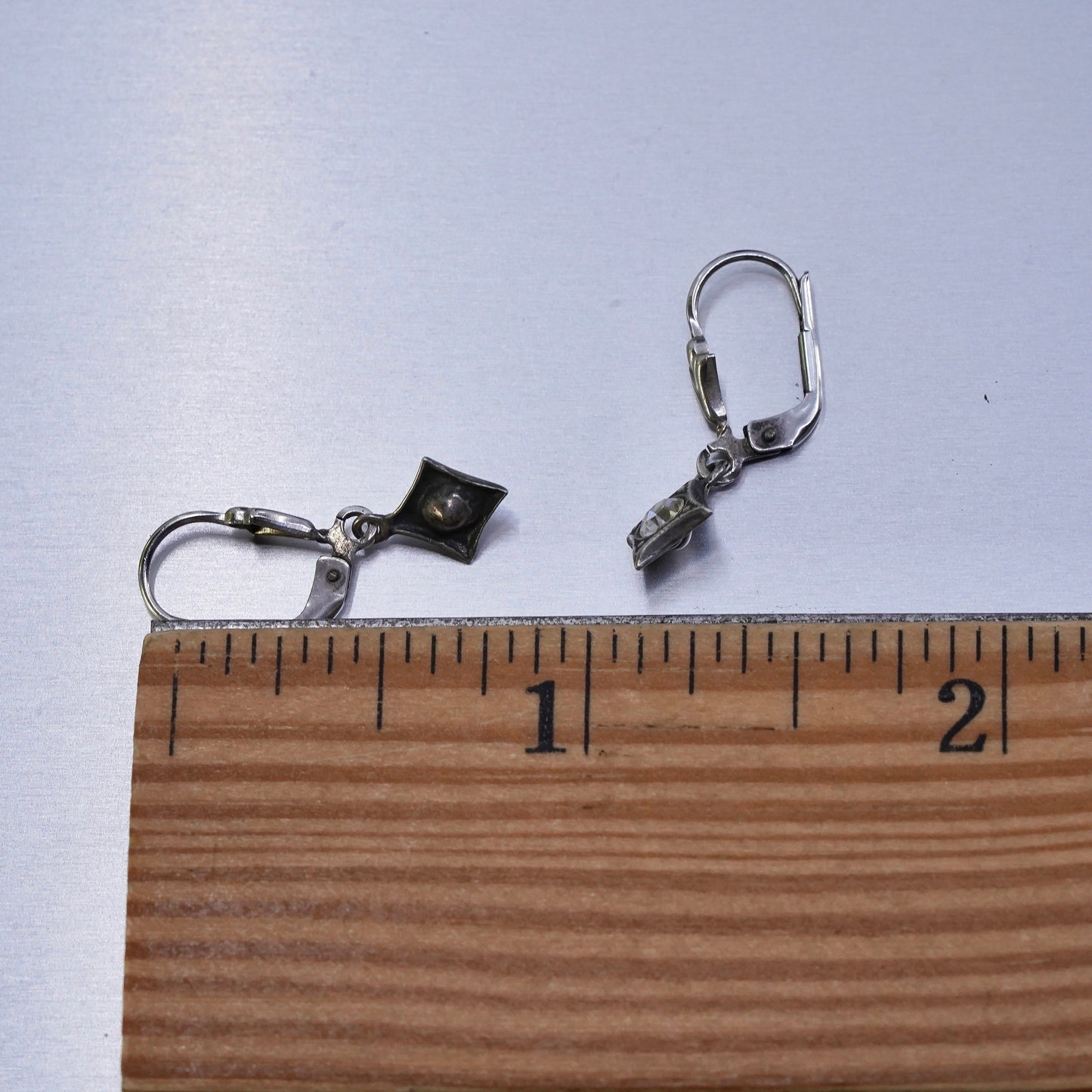 Vintage Sterling 925 silver diamond shaped earrings with Cz