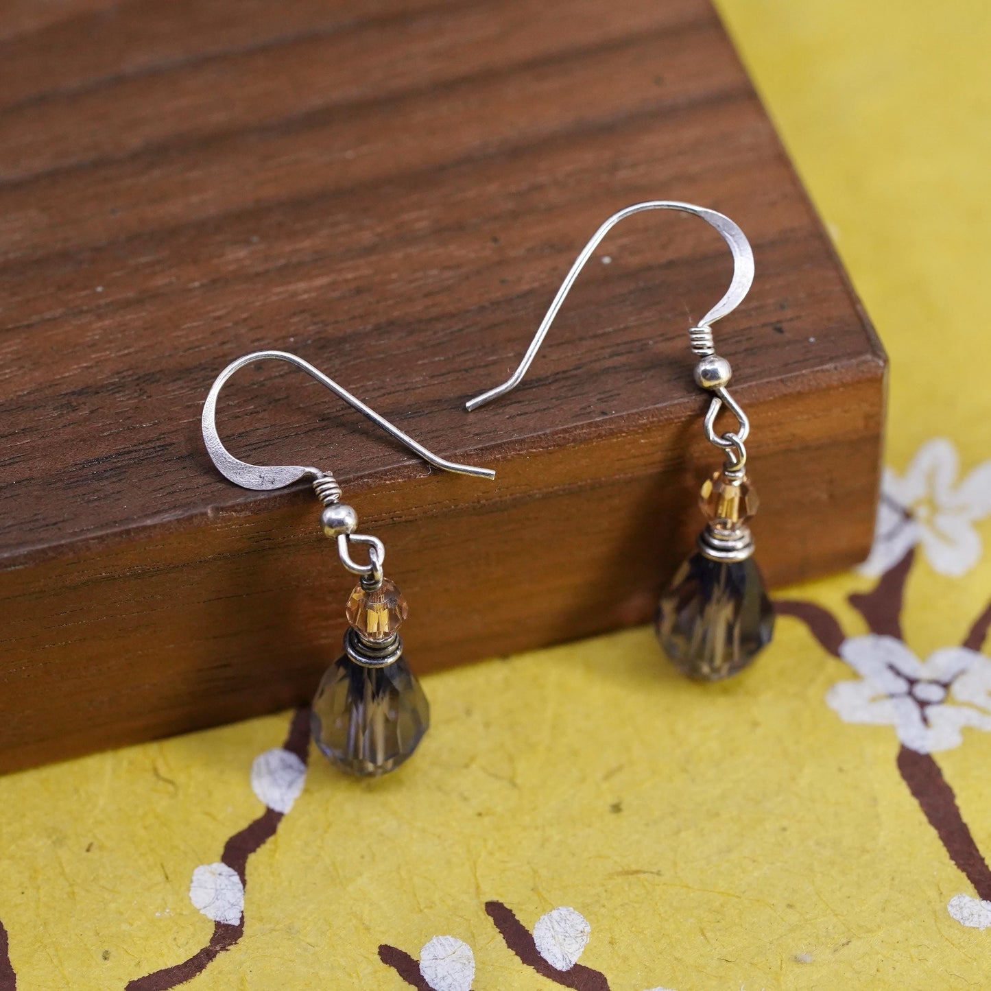 Vintage Sterling 925 silver handmade earrings with teardrop amethyst
