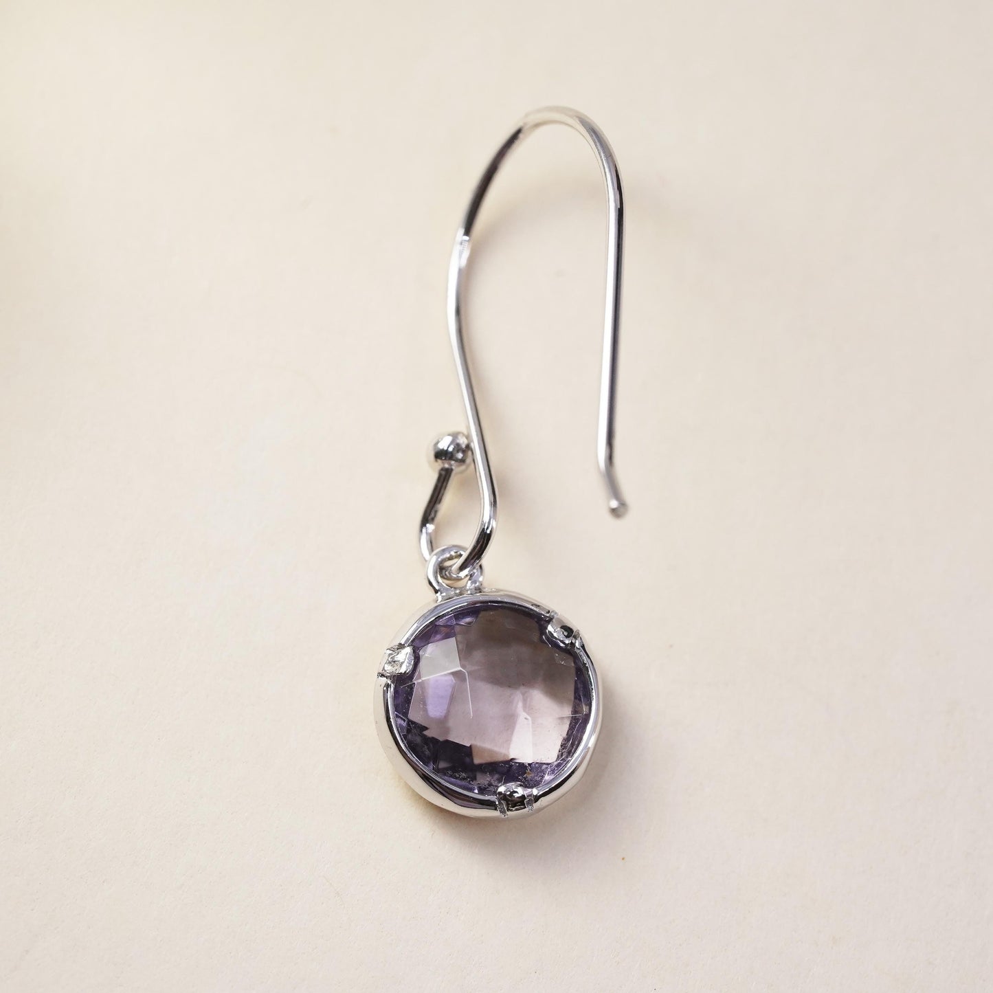 Vintage sterling silver single earring, 925 silver dangle with clear CZ