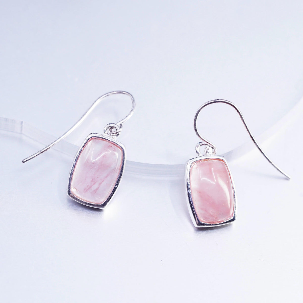 Vintage Sterling 925 silver handmade earrings with pink rose quartz