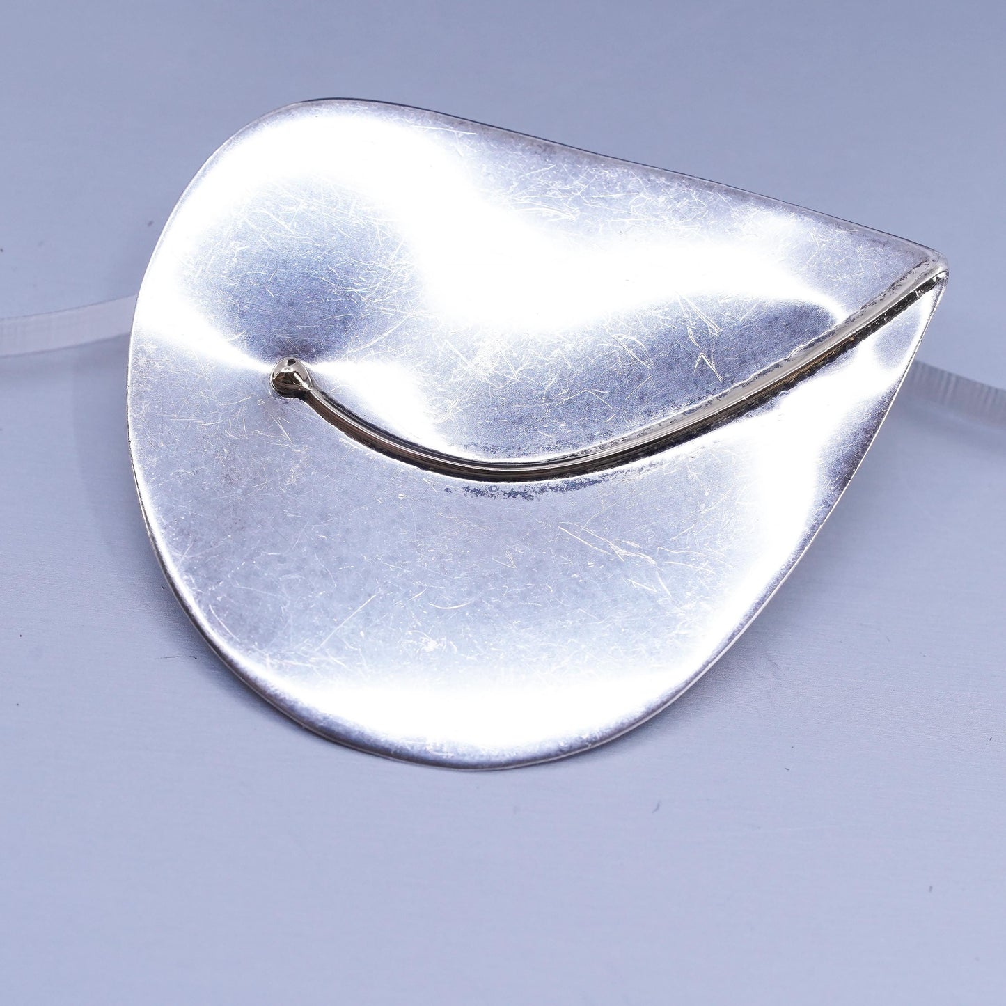 Vintage sterling silver handmade brooch, 925 leaf pin with 14K gold trim