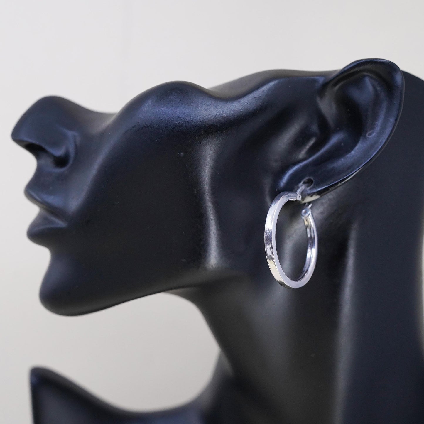 1.25", VTG Italian sterling 925 silver loop earrings, fashion textured hoops