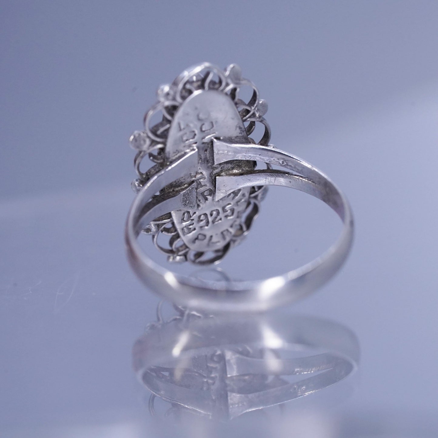 Size 6, Mexico Taxco Sterling 925 silver handmade filigree ring with turquoise