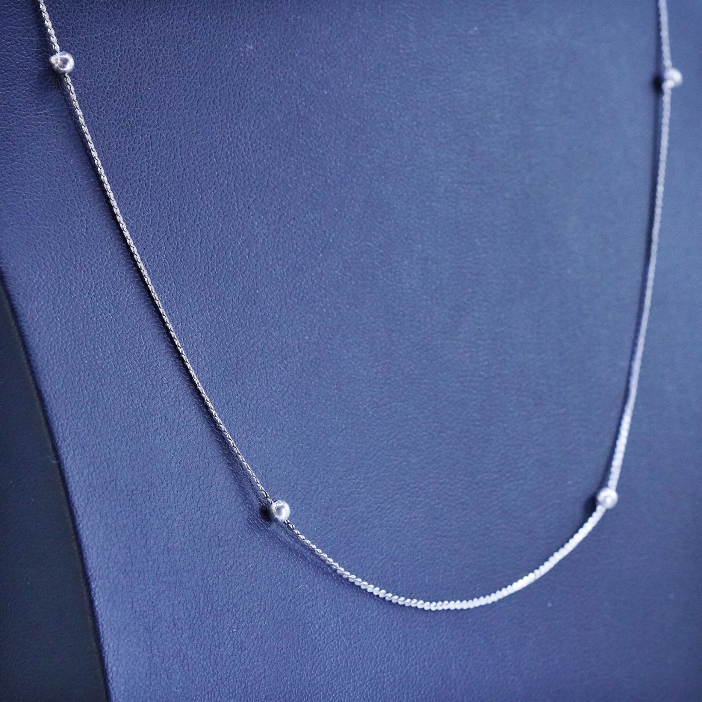 19”, 1mm, Vintage Italy sterling silver 925 s link chain with bead, necklace
