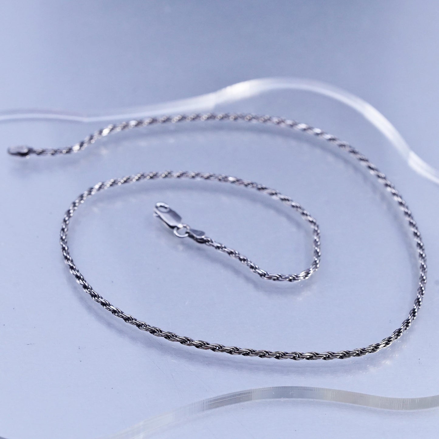 18" 2mm, vintage Italian Sterling 925 silver diamond cut rope chain necklace