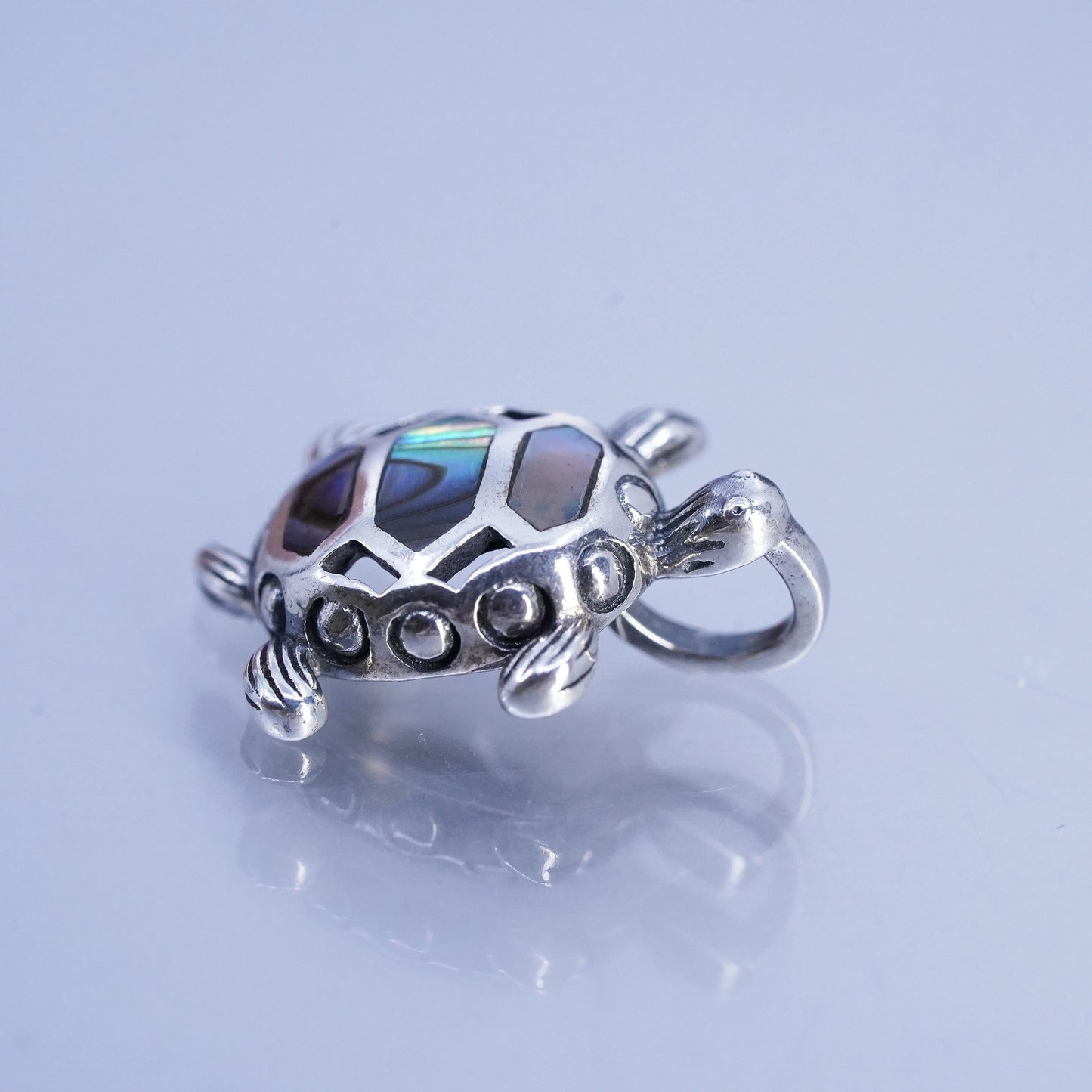 Vintage Sterling silver handmade simple 925 sea turtle charm pendant abalone