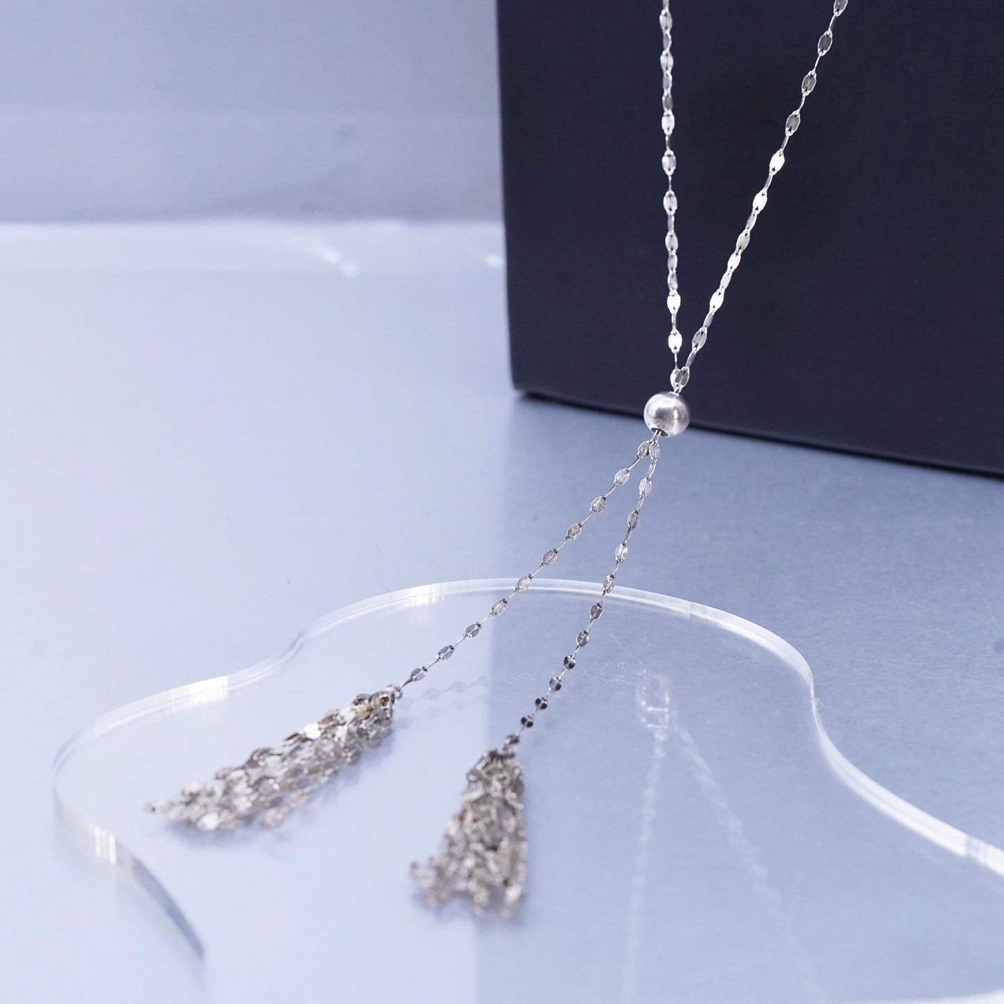 32" adjustable, KA1772 Italian Sterling 925 silver chain necklace fringe drops
