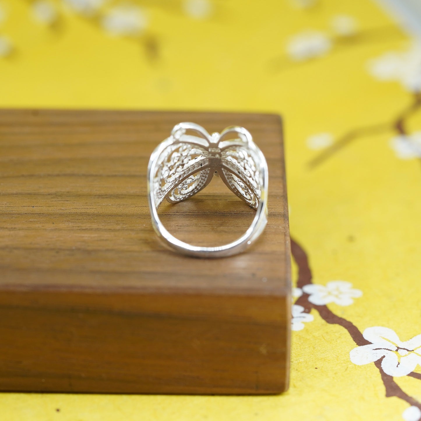 Size 8.5, Vintage Sterling silver handmade ring, 925 filigree butterfly band