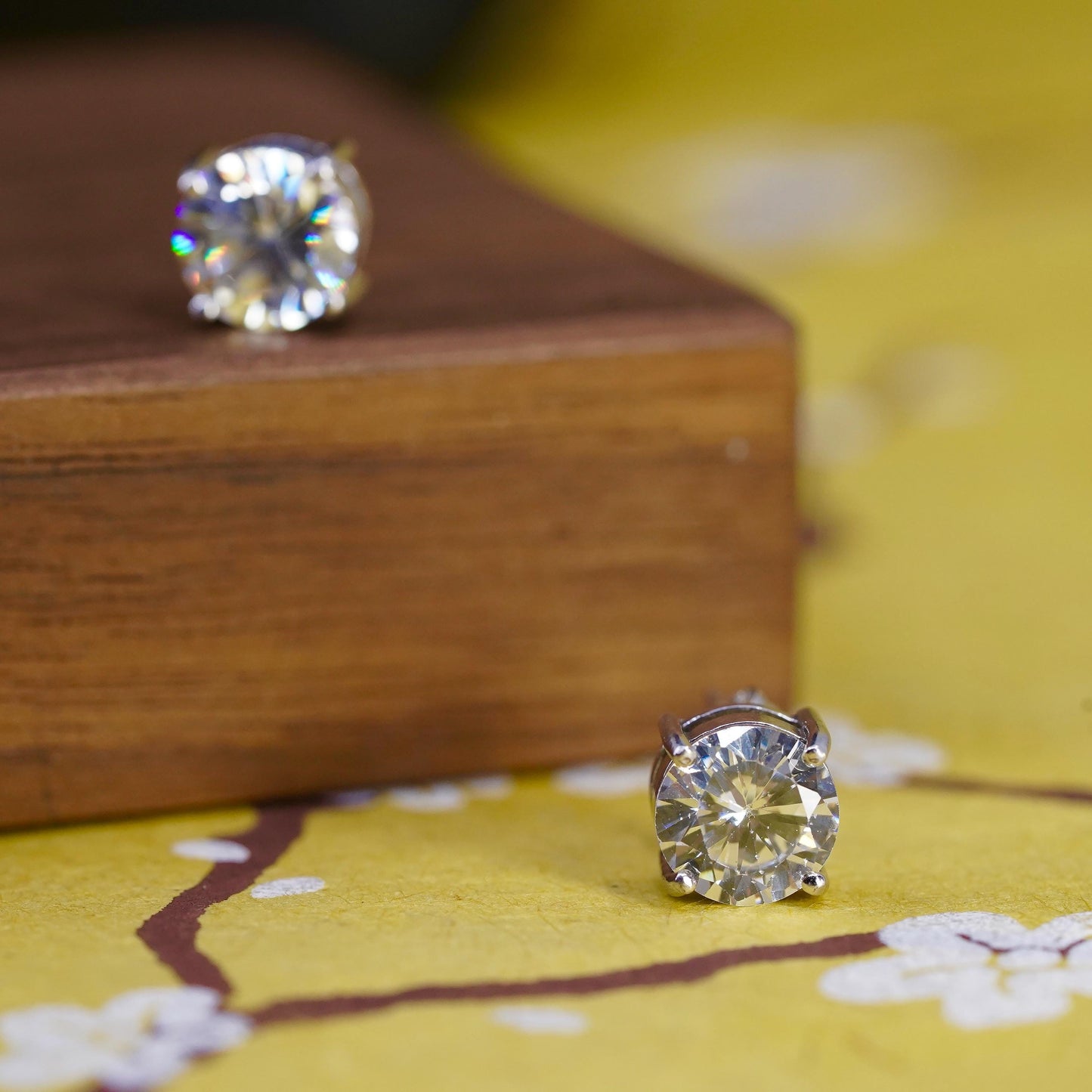 8mm, vintage Sterling 925 silver studs, clear cz earrings