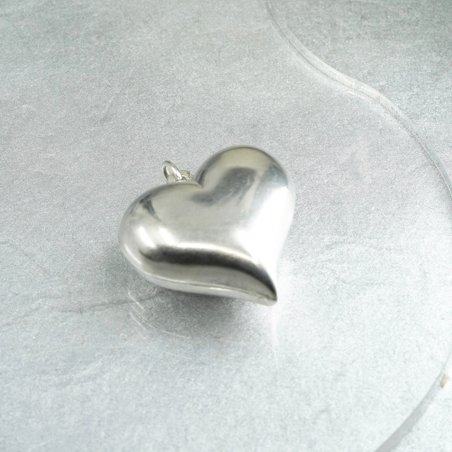 Vintage sterling 925 silver handmade puffy heart pendant