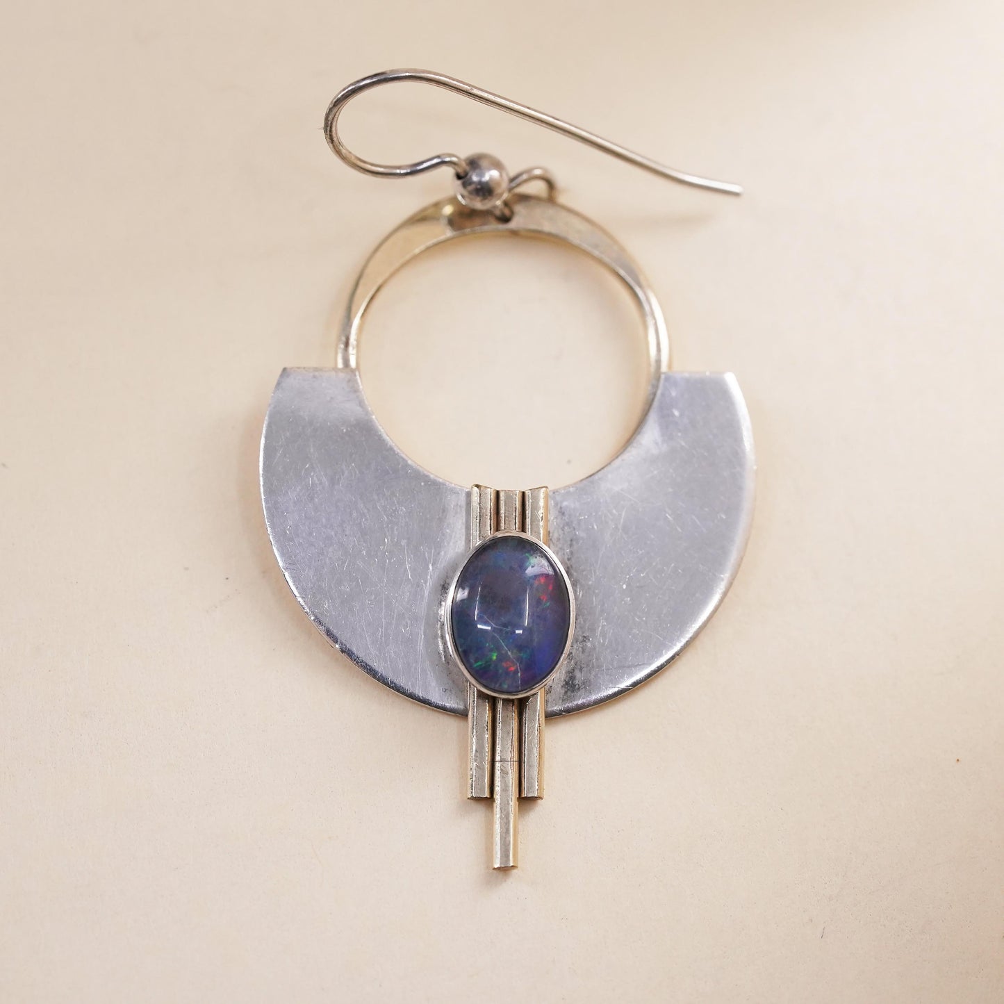 PJP gold filled two tone sterling silver single earring 925 disc with fire opal