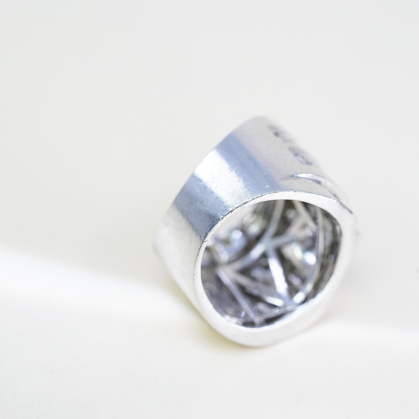 Size 7, Michael Valitutti “NH” 925 Sterling Silver CZ Ring, Wide Ribbed Ring