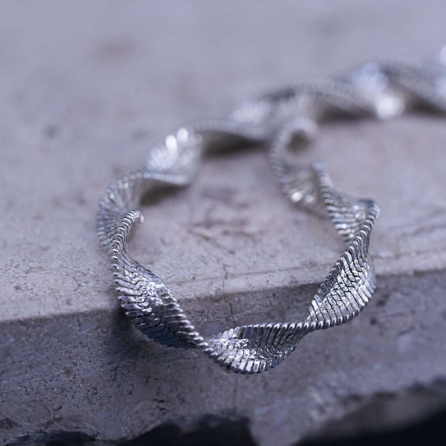 24", vintage Sterling silver handmade chain, 925 twisted herringbone necklace
