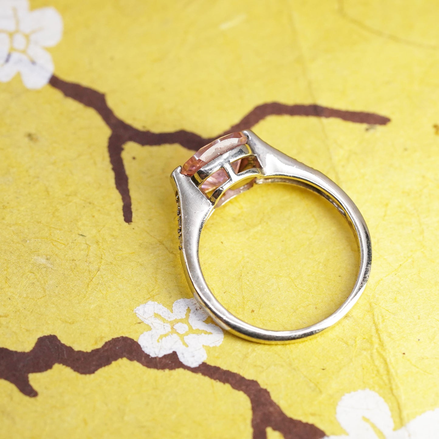 Size 9, vintage rose gold filled Sterling silver 925 engagement ring w/ pink cz