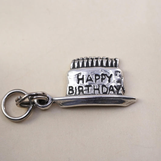 Vintage Sterling silver handmade pendant, 925 cake charm “happy birthday