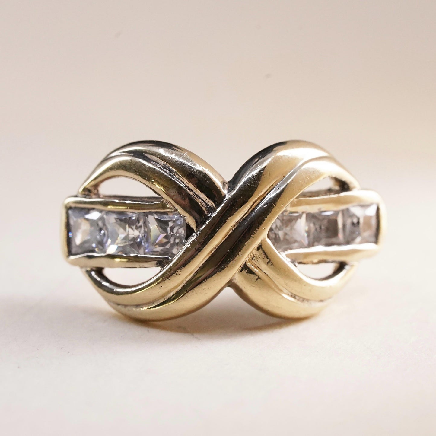 Vintage vermeil gold over Sterling 925 silver stud with cz, single earring
