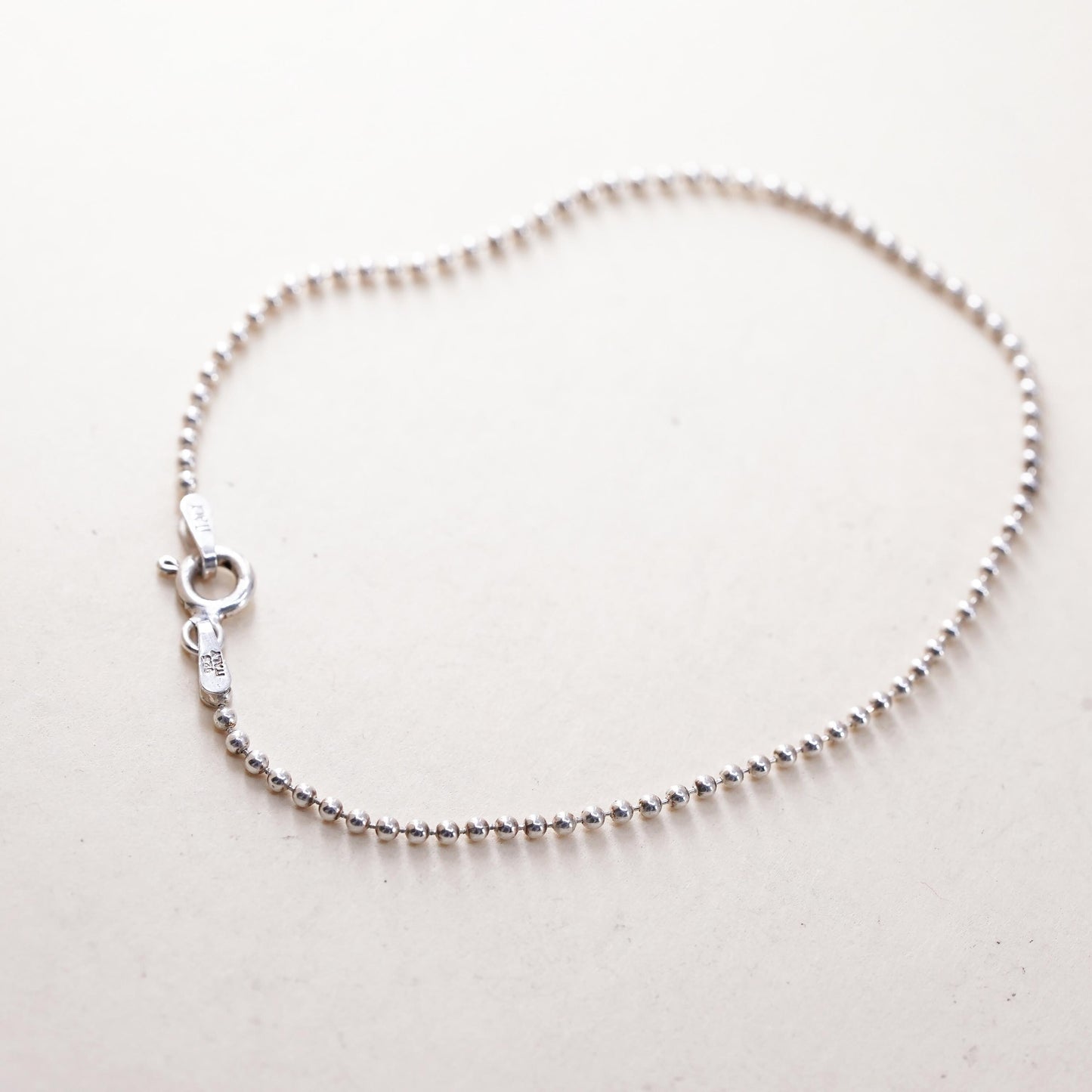 6.75”, 1mm, Vintage sterling silver bracelet, 925 bead chain