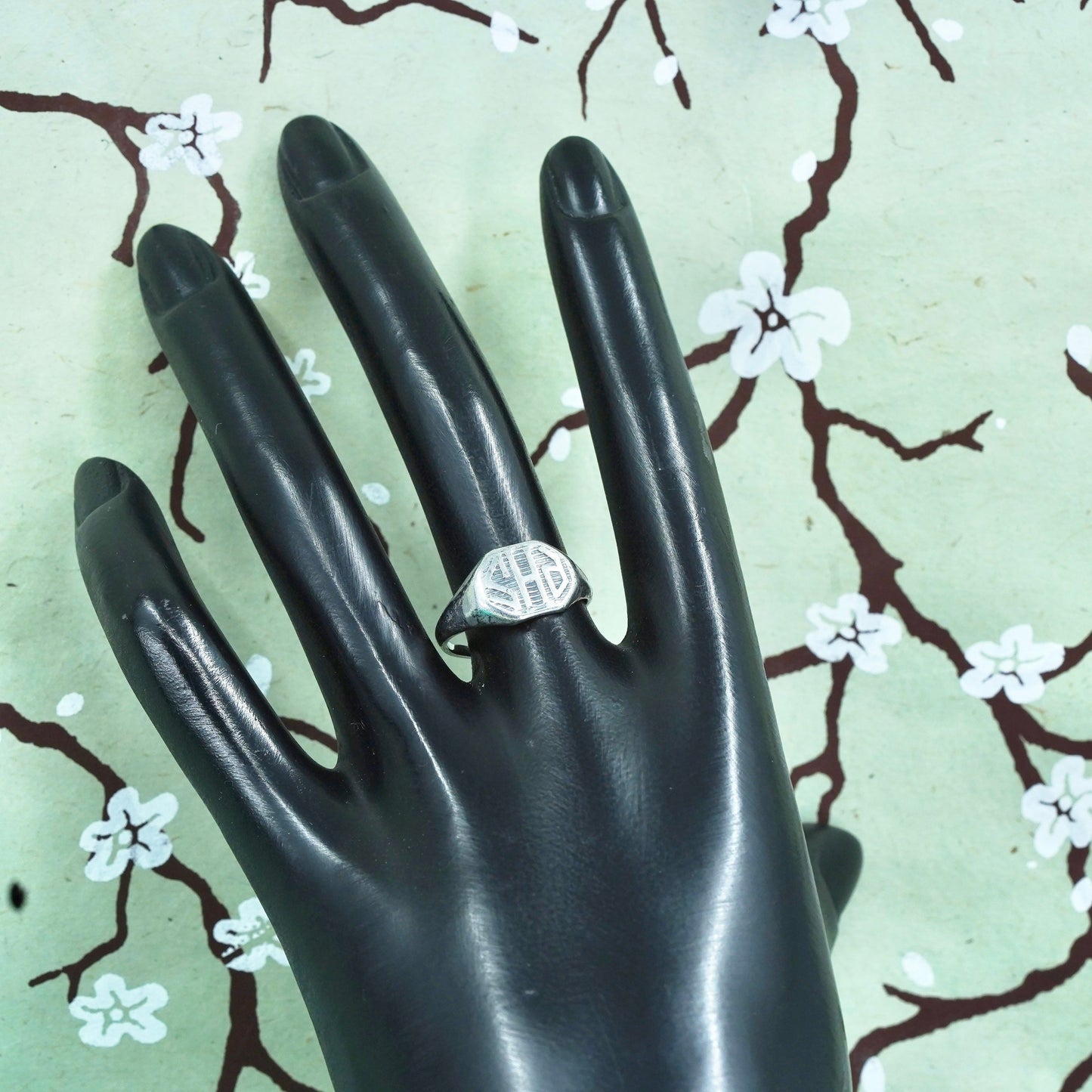 Size 7.5, vintage Sterling silver handmade ring, 925 monogram “EHS” band