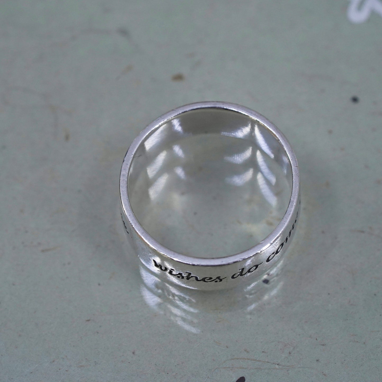 Size 8, DVB sterling silver ring, 925 quote band engraved "wishes do come true"