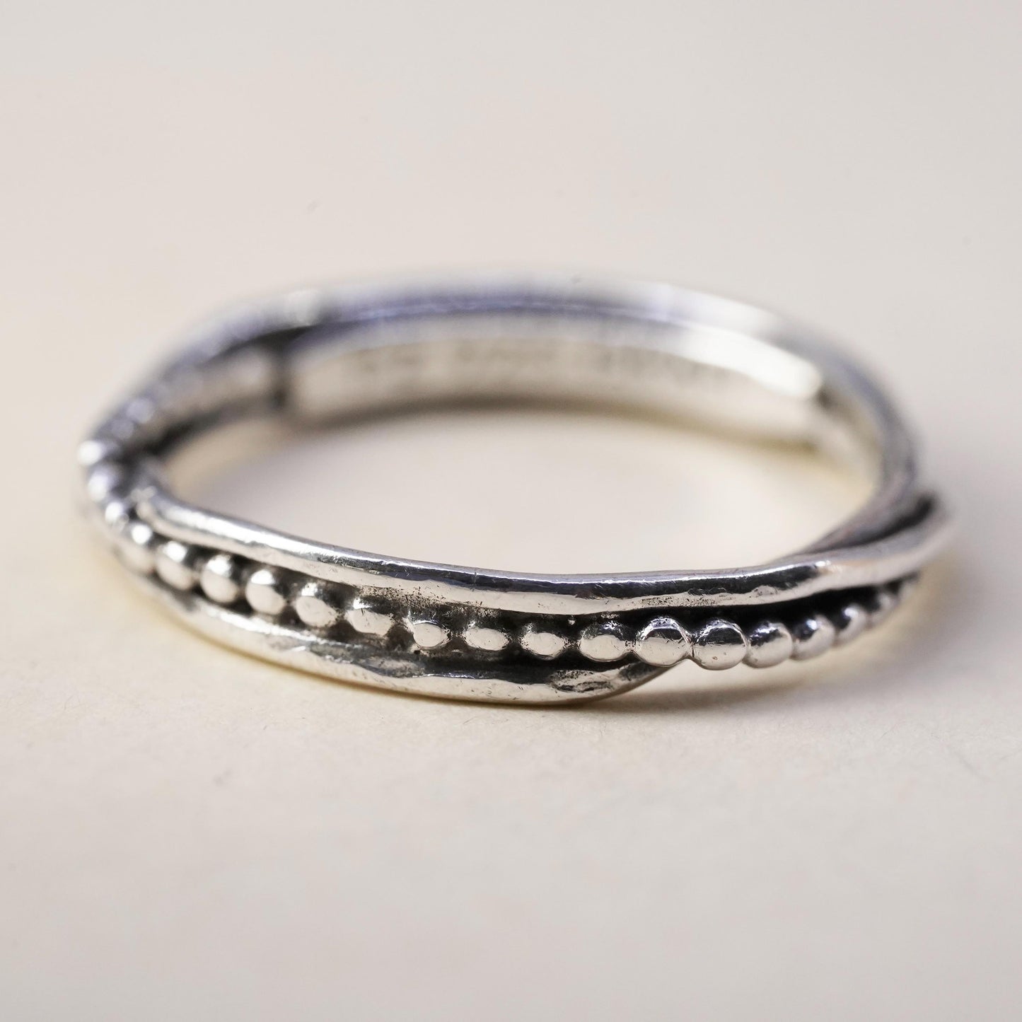 Size 8.25, Israel Pz Or Paz Sterling silver ring, 925 thin band floral texture