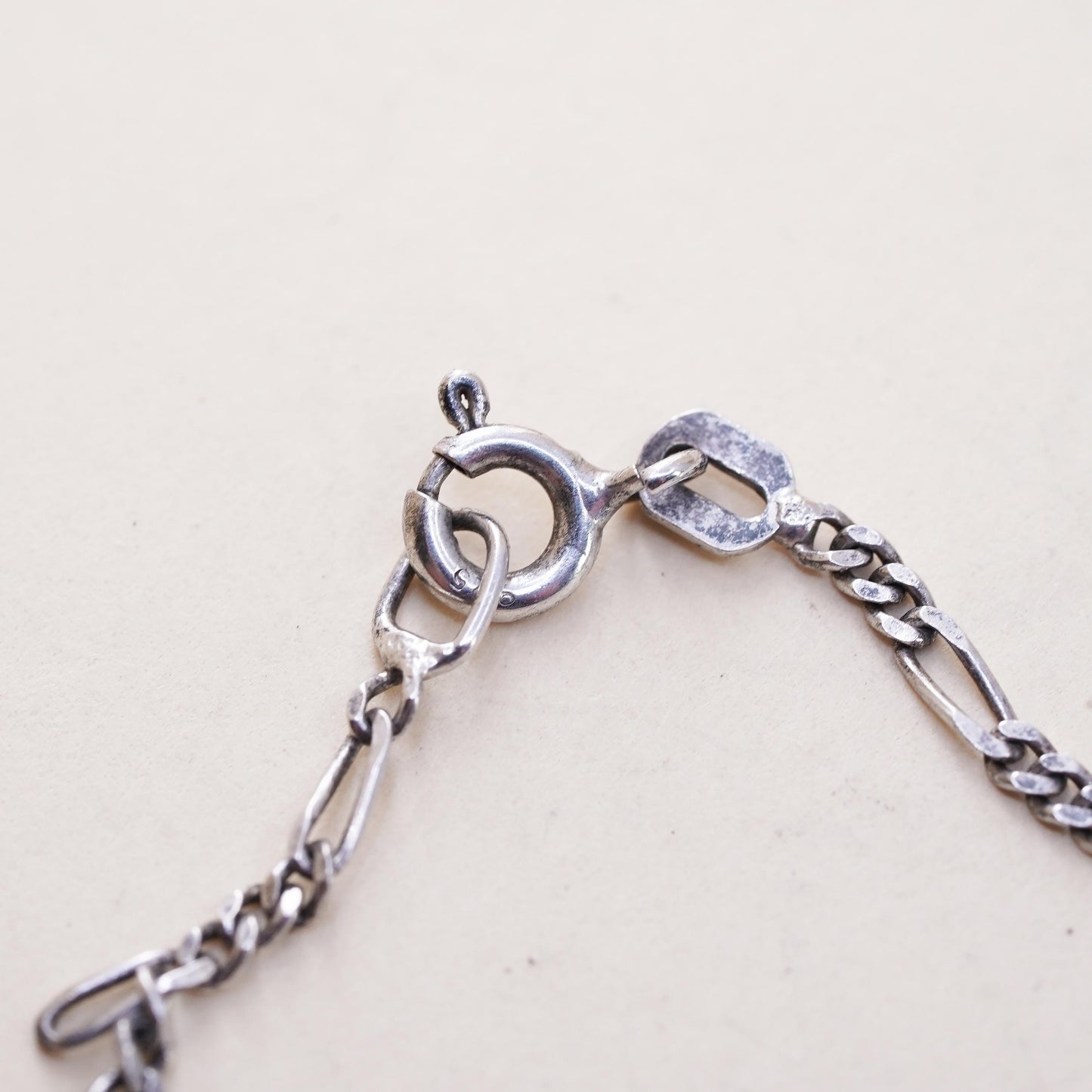 7” 1.6mm, Vintage sterling 925 silver bracelet, Italy figaro chain