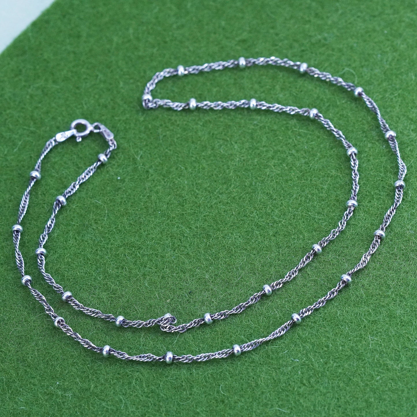 20" Italian sterling silver 925 silver twisted curb chain with beads, necklace
