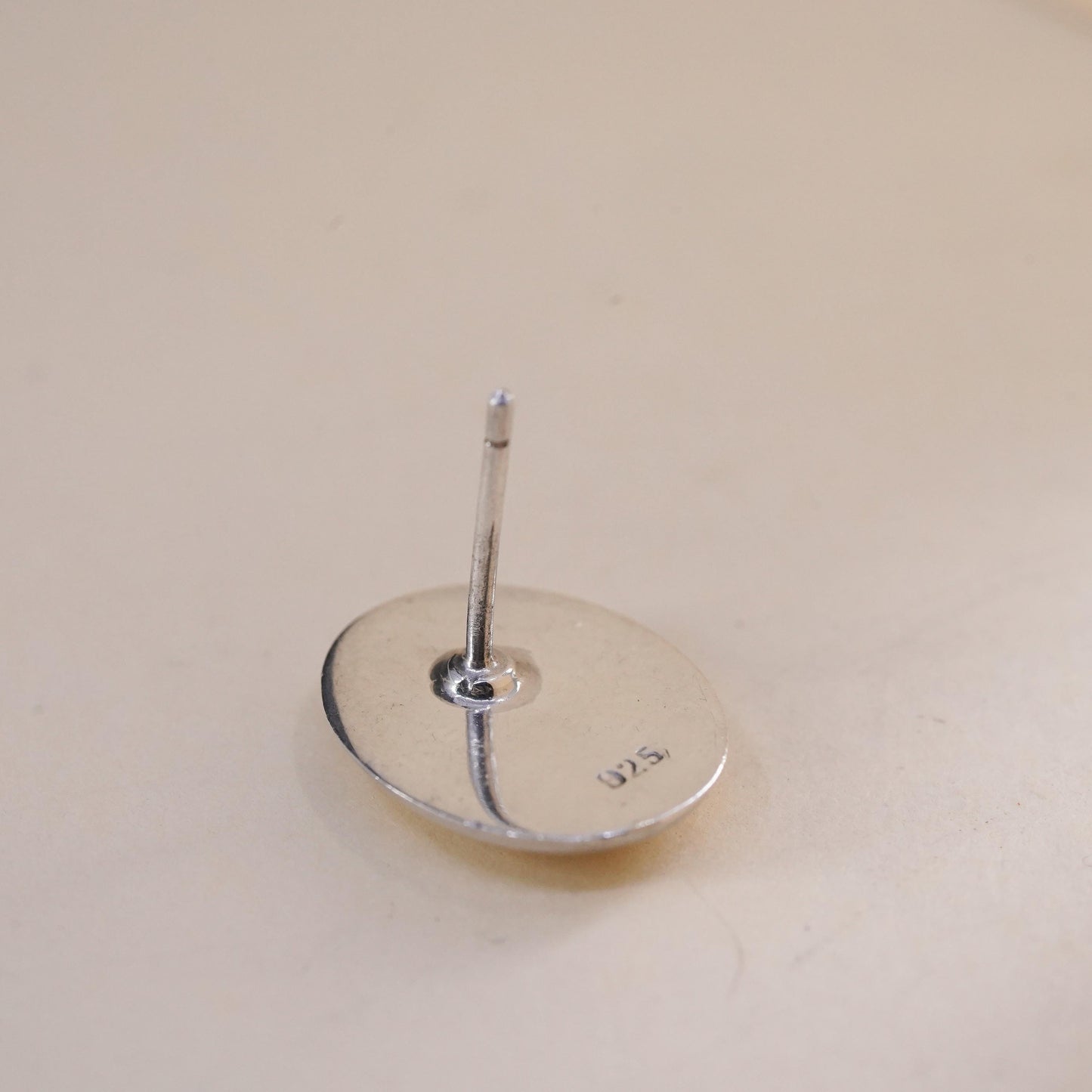 Vintage handmade single earring. Sterling 925 silver oval stud
