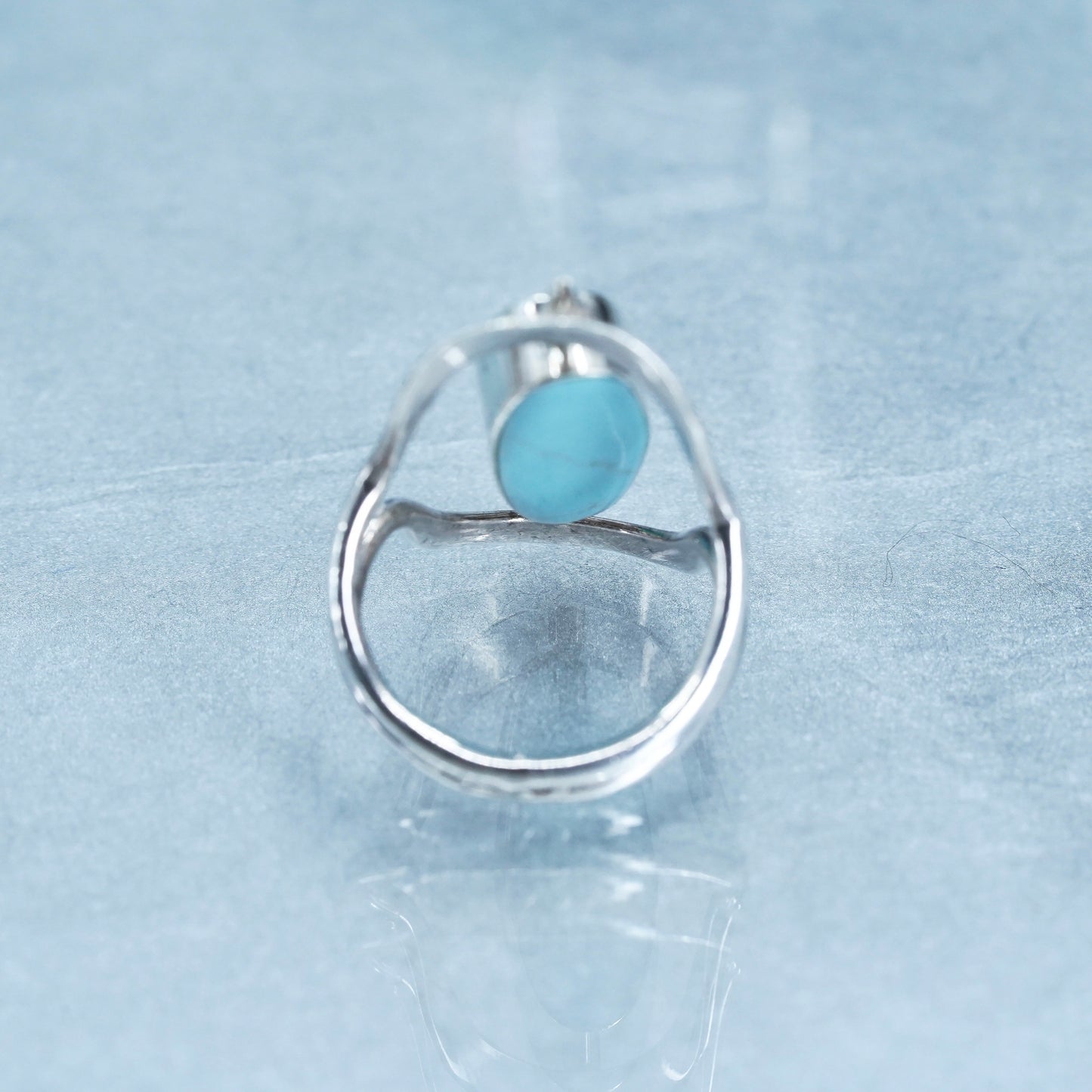 Size 8, Mexican Sterling 925 silver handmade spinner ring with onyx turquoise