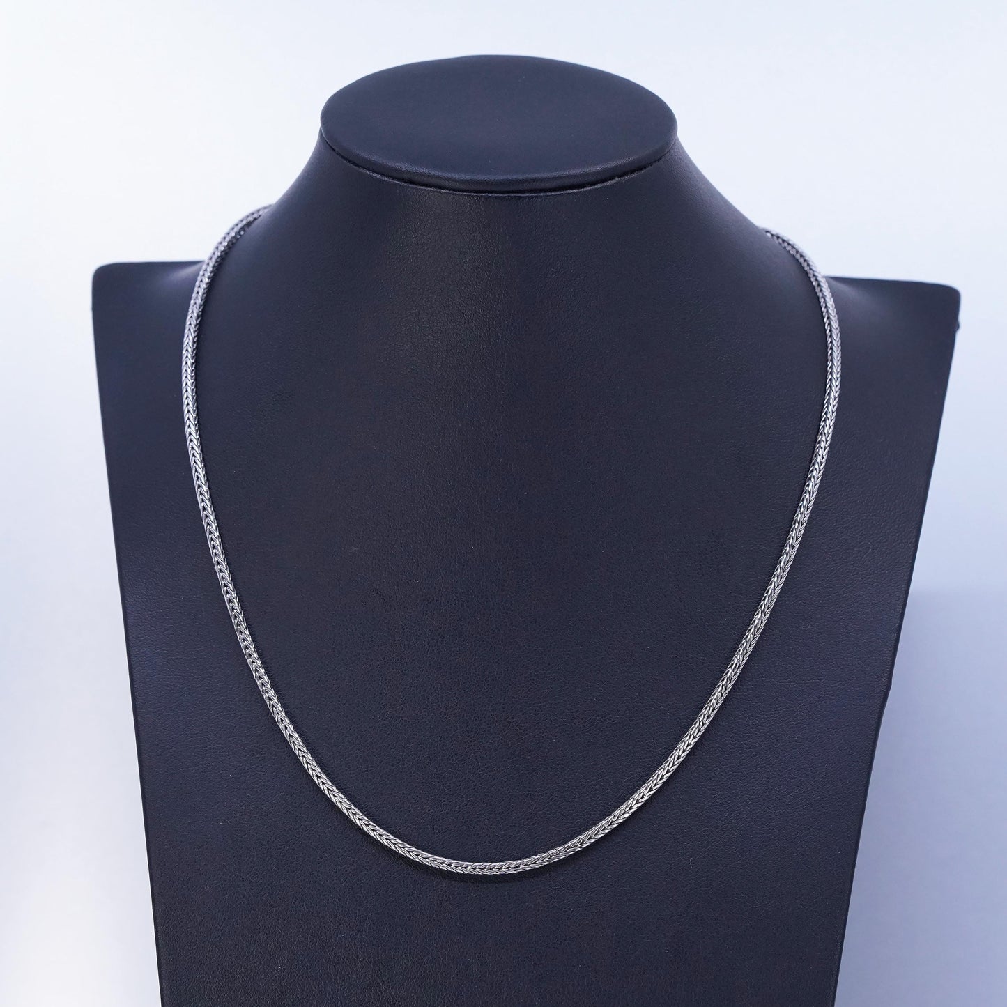 18+1” 2mm, vintage Sterling 925 silver textured wheat chain necklace