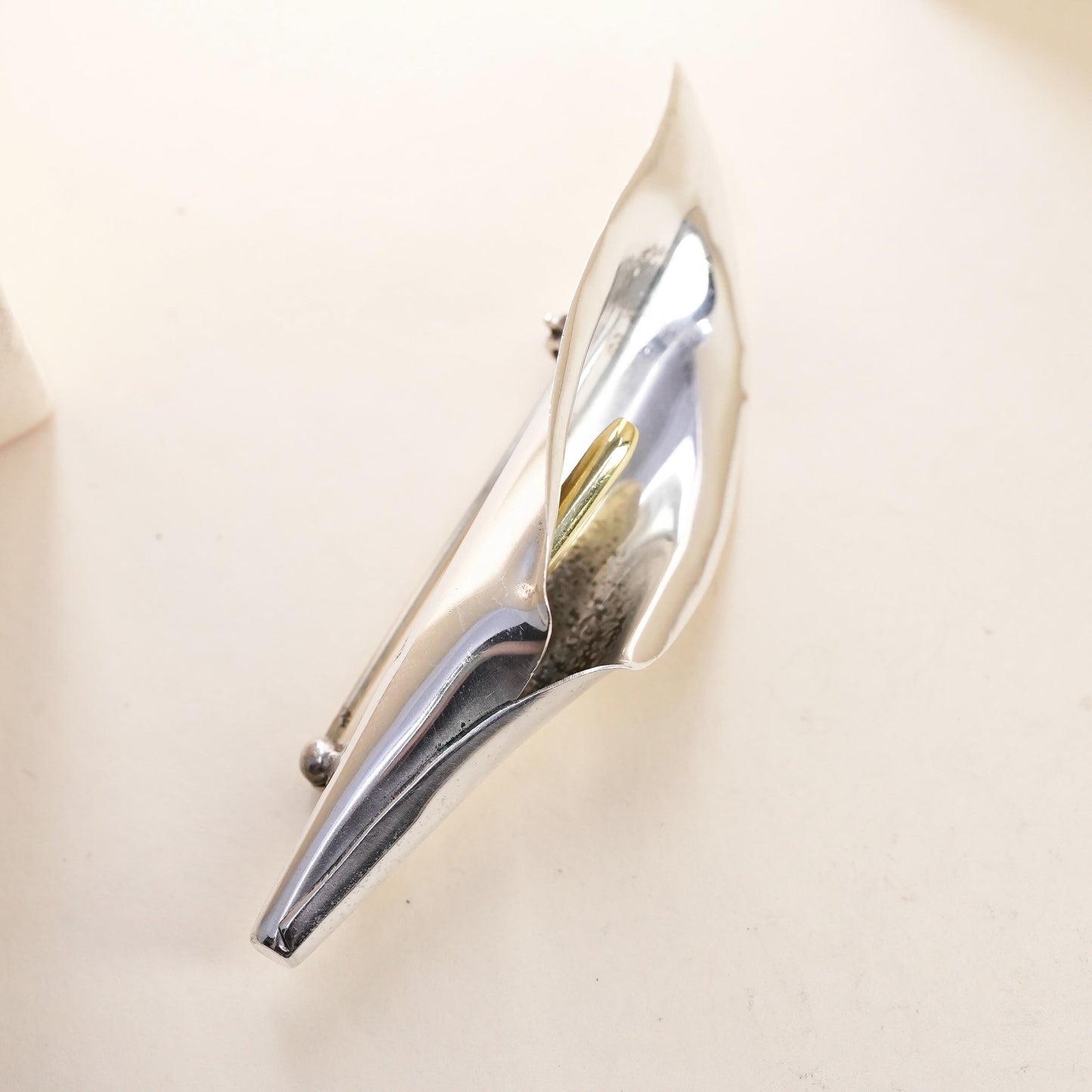 Mexico two tone Sterling 925 Silver Calla Lily Brooch Floral Pin Taxco Flower