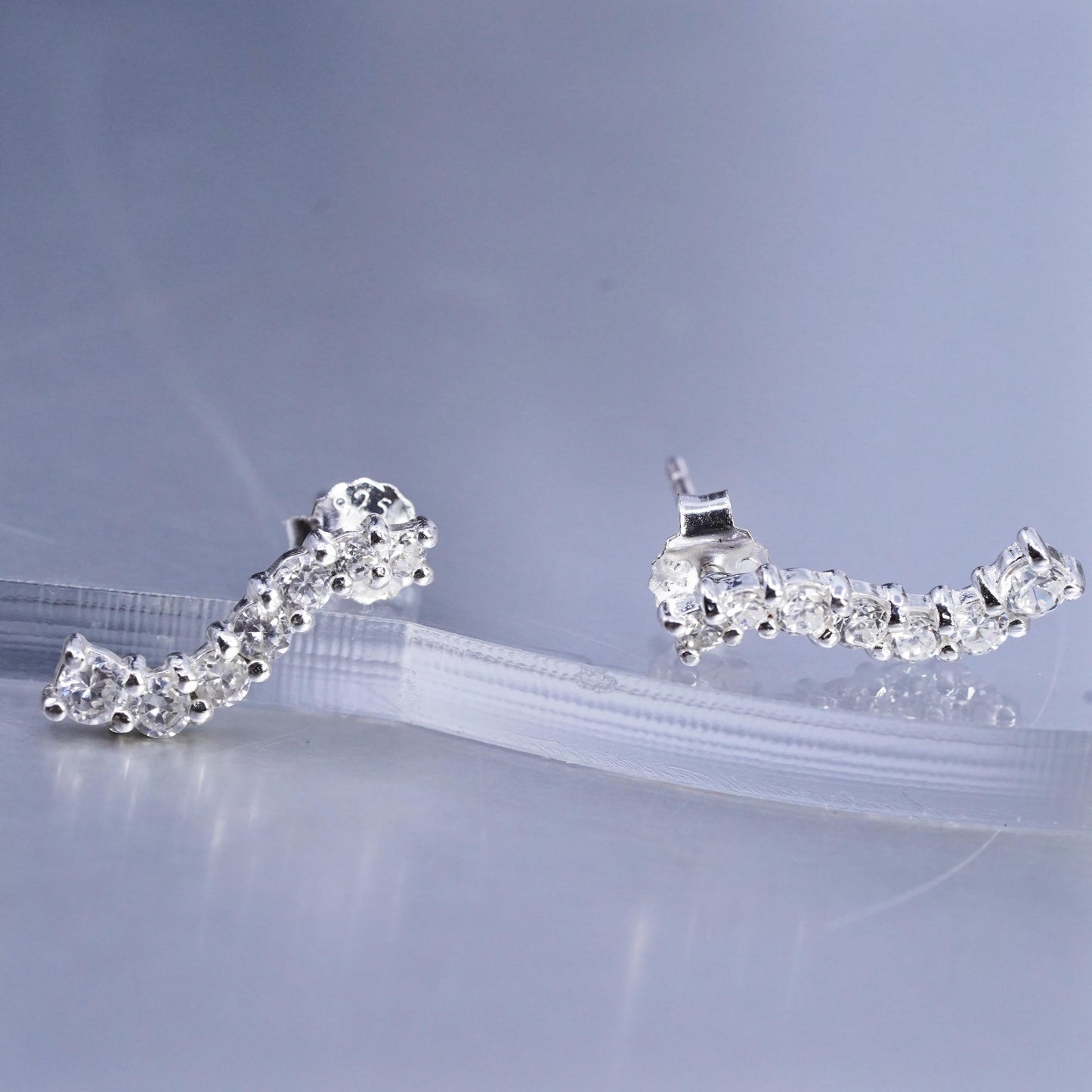 Vintage Sterling 925 silver earrings, wavy studs with cz inlay