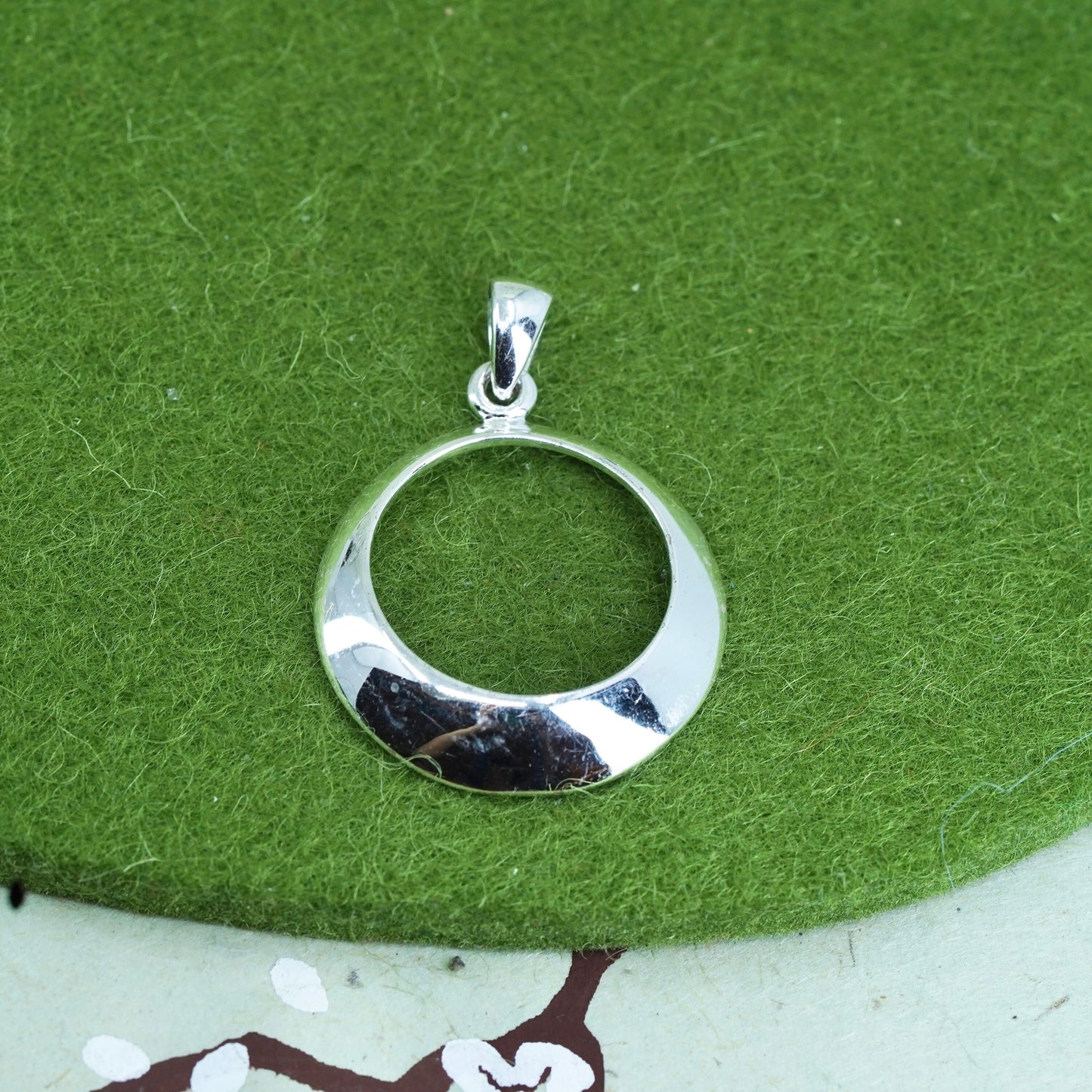 Vintage sterling silver handmade pendant, 925 circle charm
