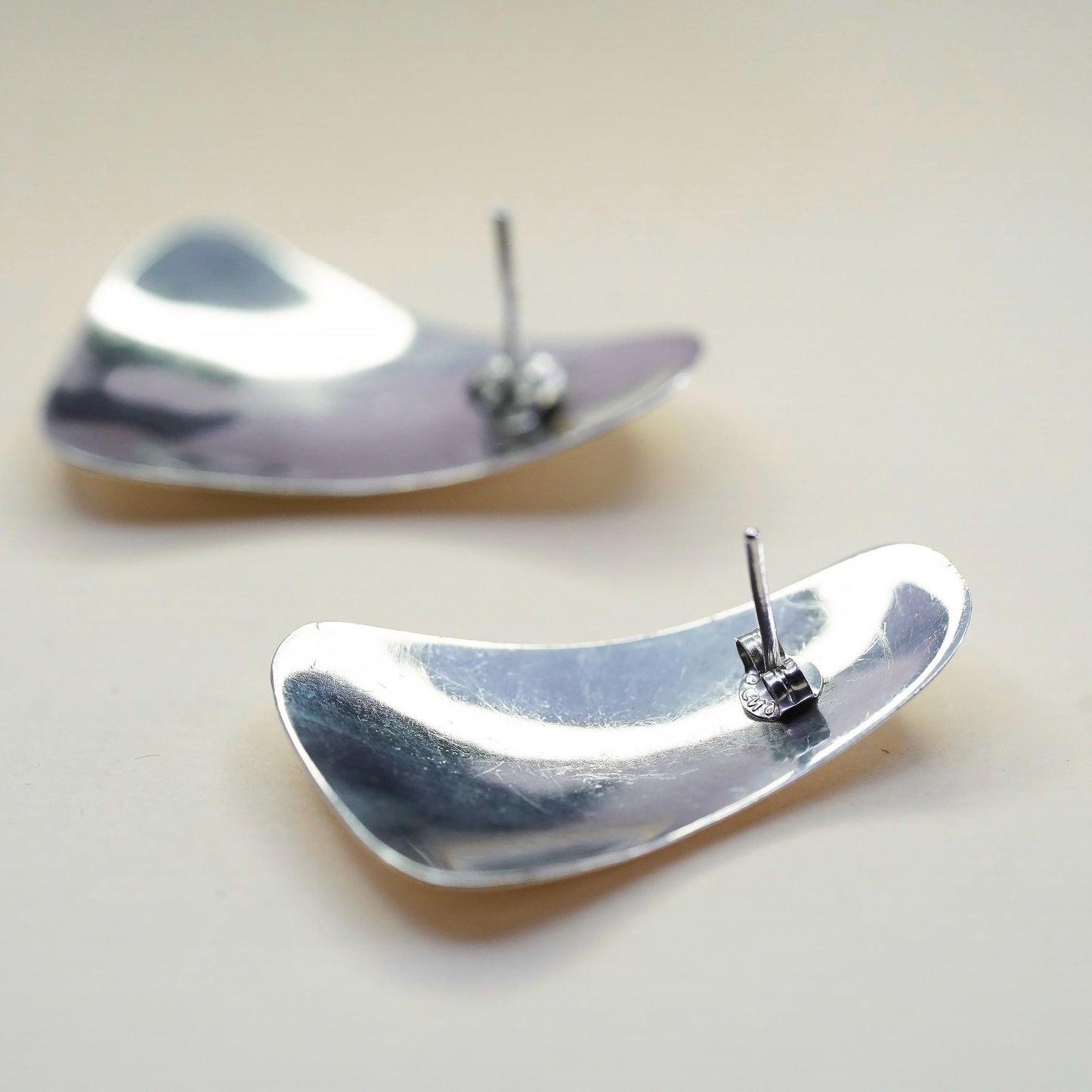 Vintage Sterling Silver Modernist Curved Earrings, Sculptural Statement Studs