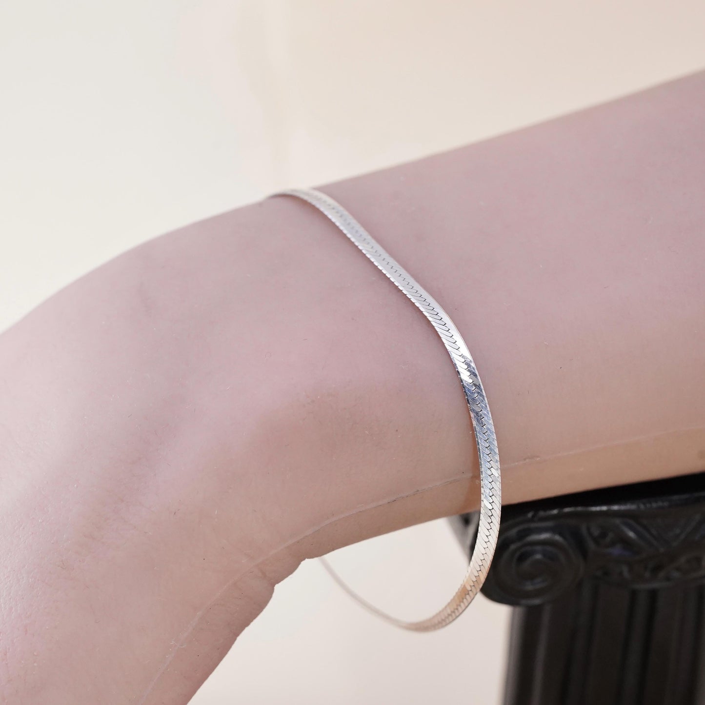 7.25" 3mm, Vintage Italian sterling silver herringbone bracelet, 925 chain